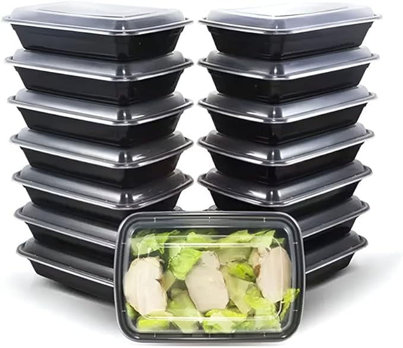 Black 32oz Plastic Meal Prep Containers with Lids, Set of 50