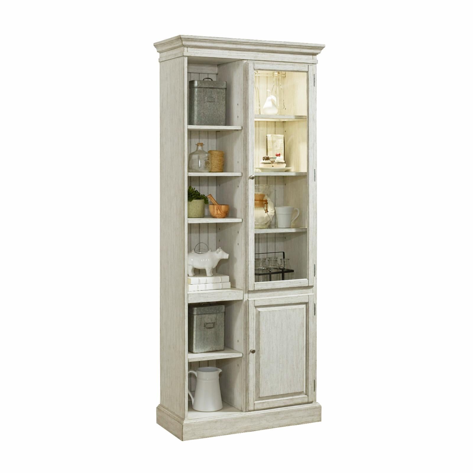 Light Gray Birch Wood Lighted Curio Cabinet