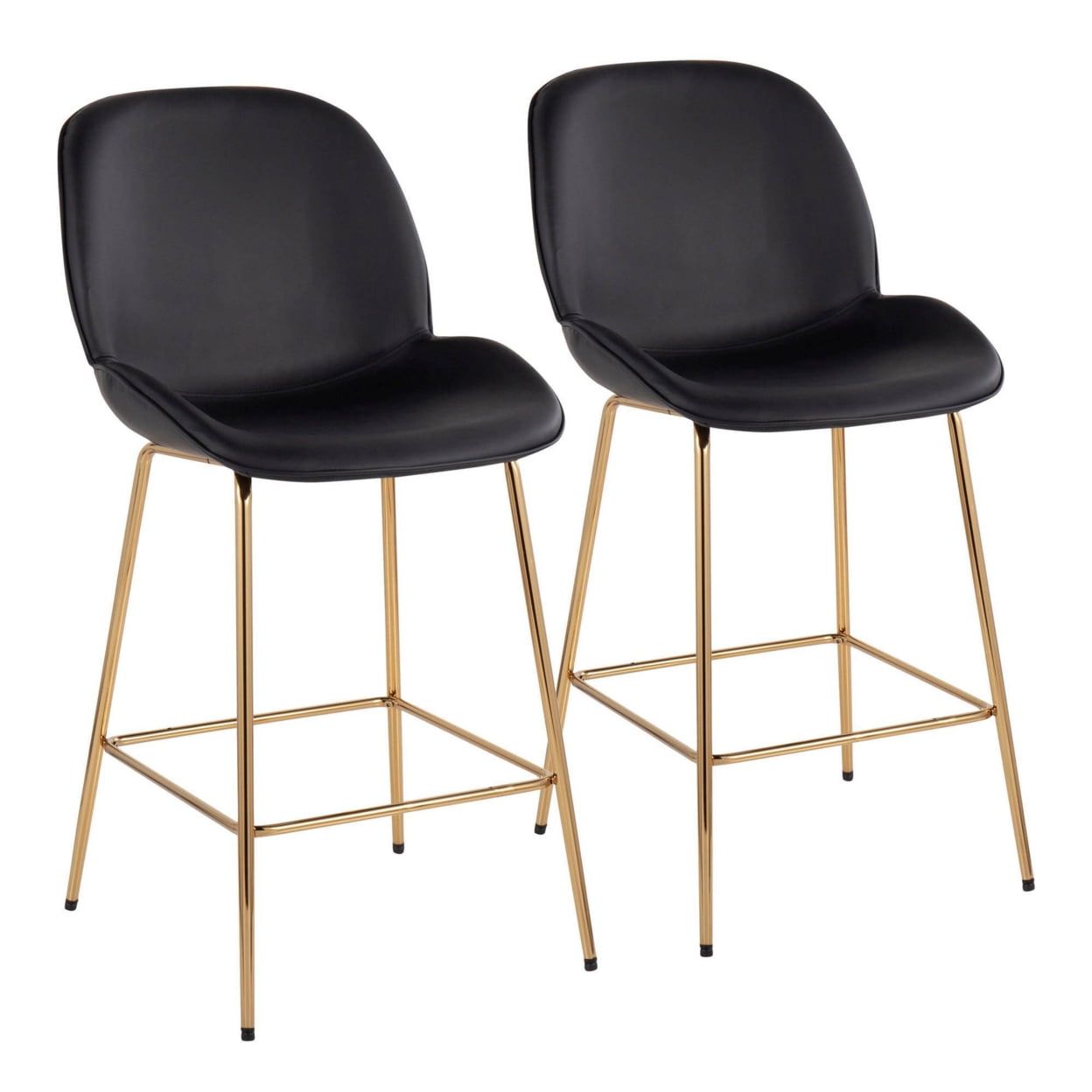 Glam Gold Steel & Black Faux Leather Counter Stool - Set of 2