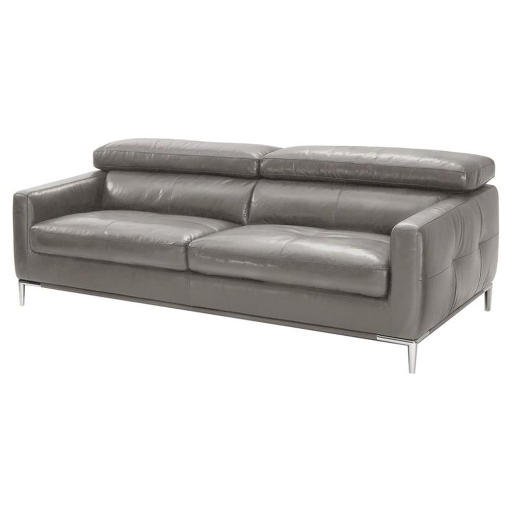 Dark Gray Tufted Leather Sofa with Track Arms