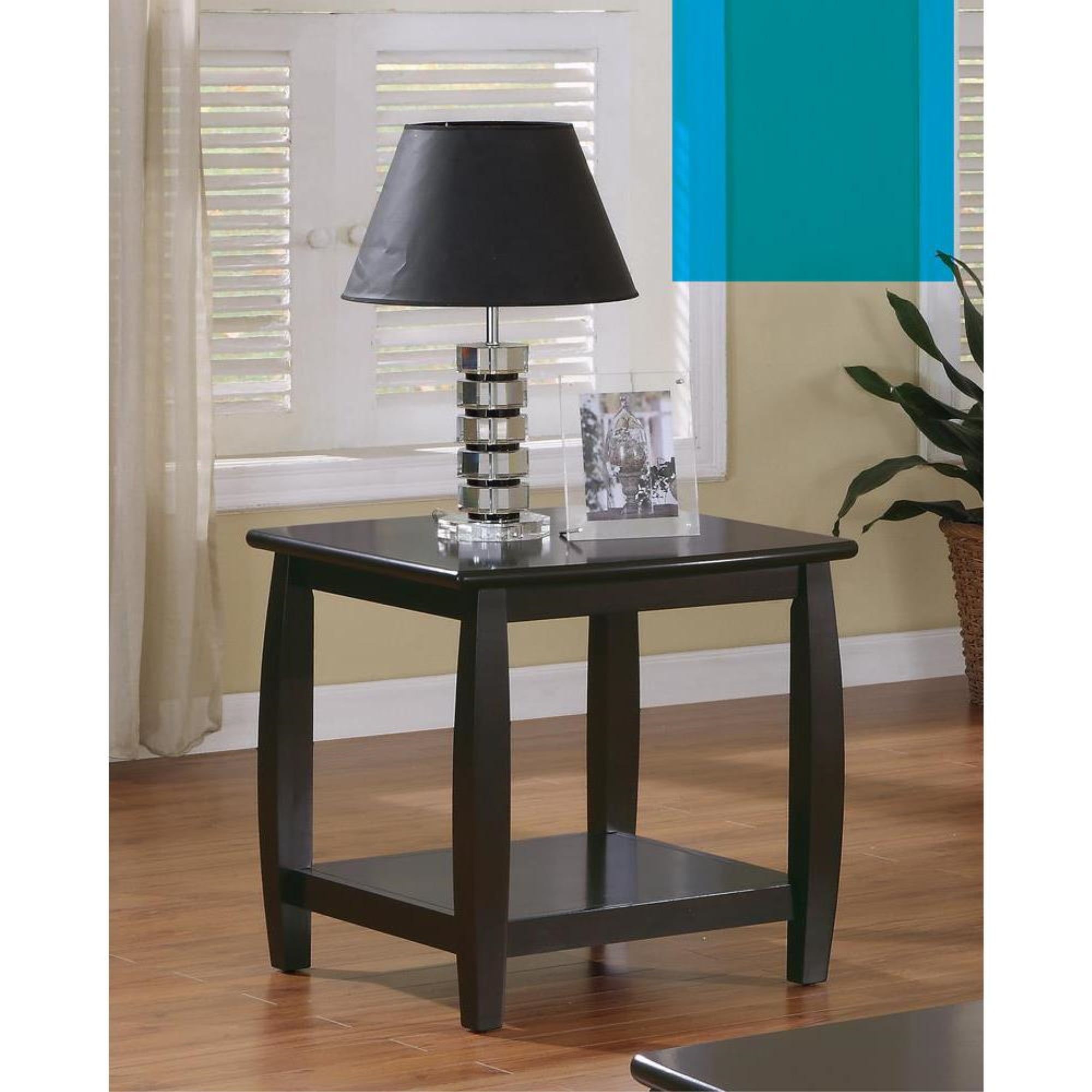 Espresso Square End Table with Bottom Shelf and Bowed Legs