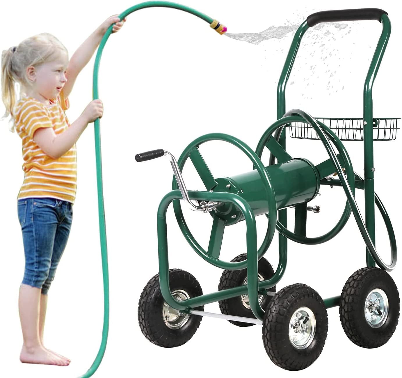 Green Heavy Duty Portable Garden Hose Reel Cart with Wheels