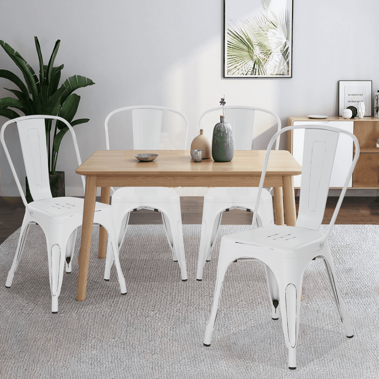 White 18-Inch Metal Stackable Dining Chairs Set of 4