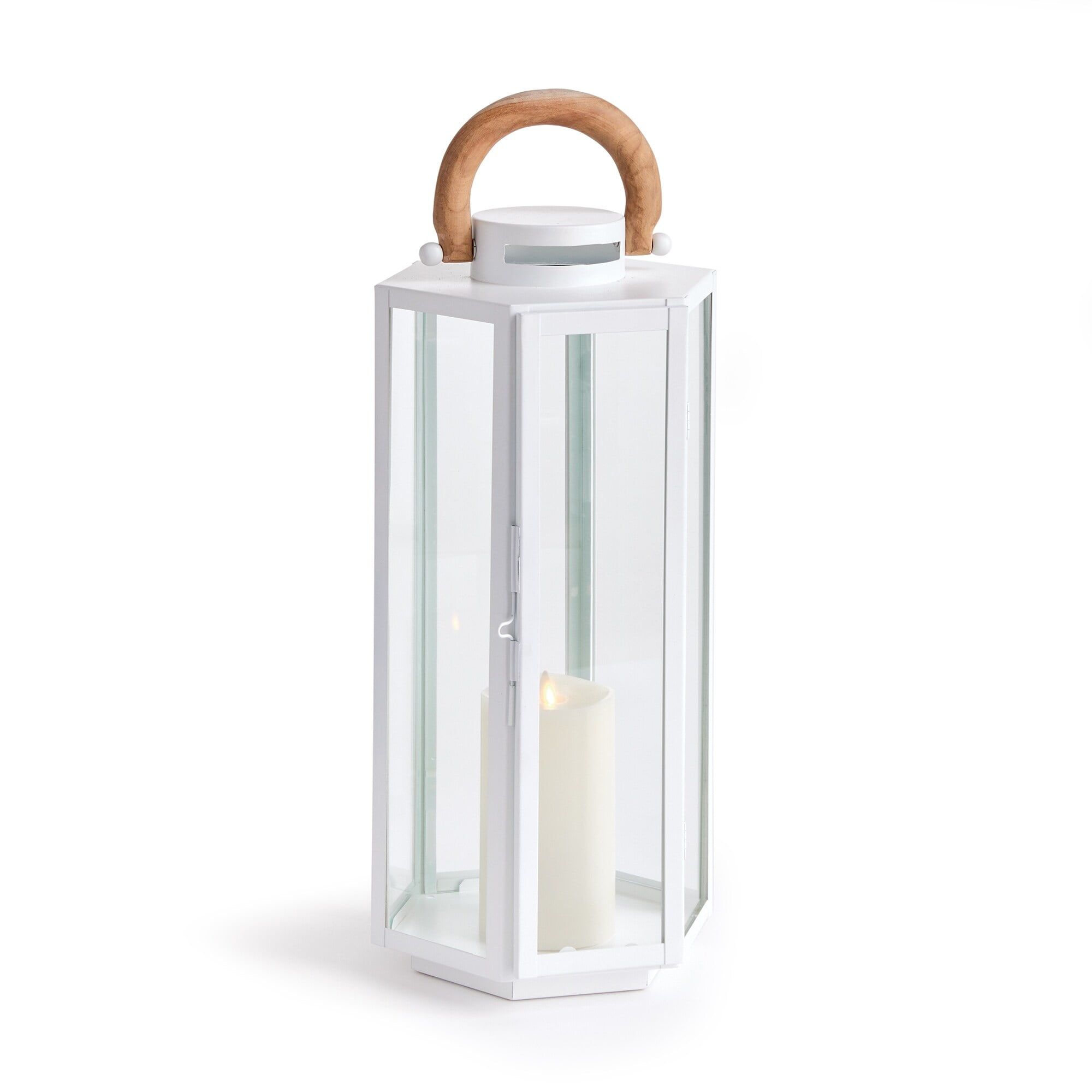 White Nautical Outdoor Lantern with Teak Handle