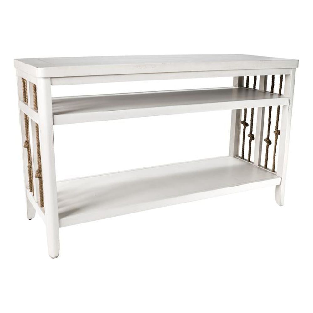 Dockside White 50" Rectangular Wood Sofa Table with Storage