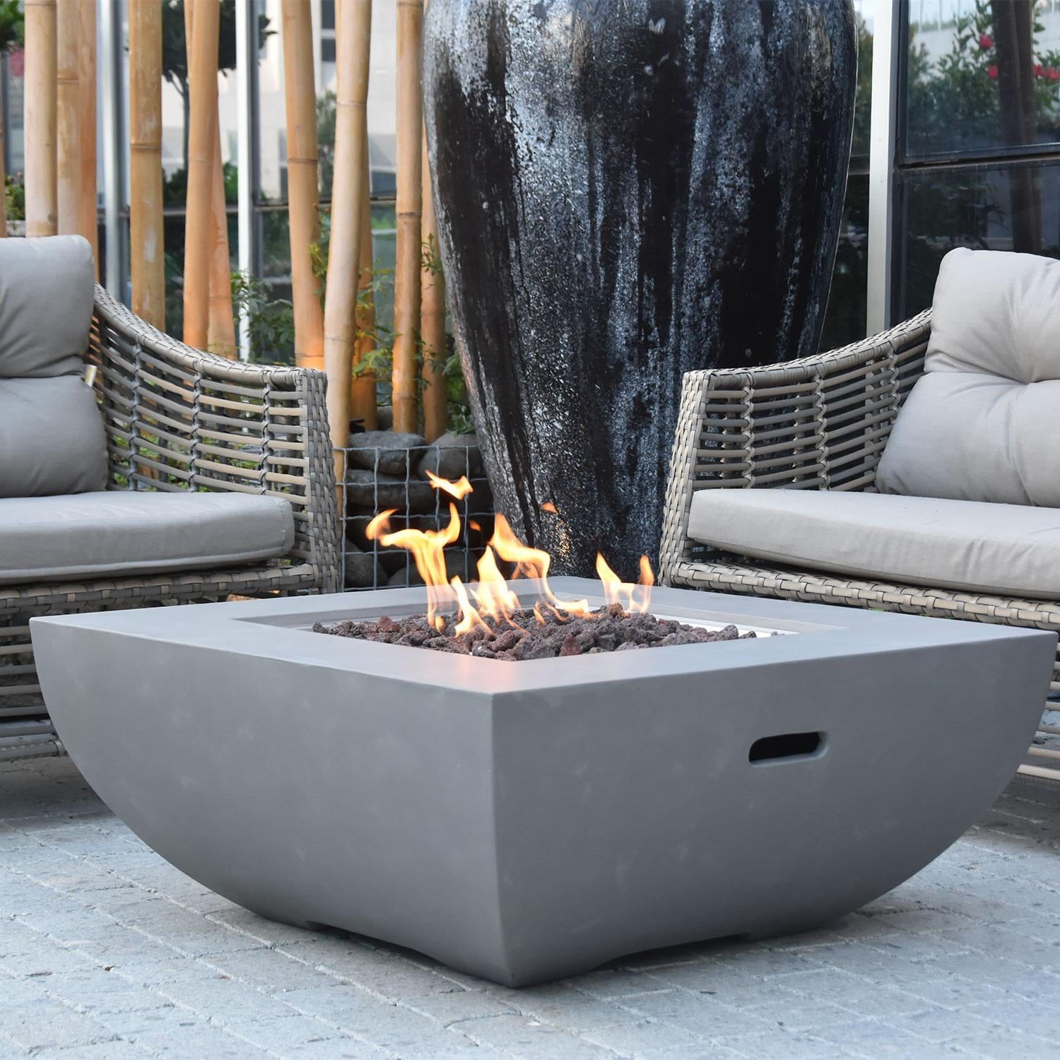 Gray 37 Inch Square Concrete Gas Fire Pit Table