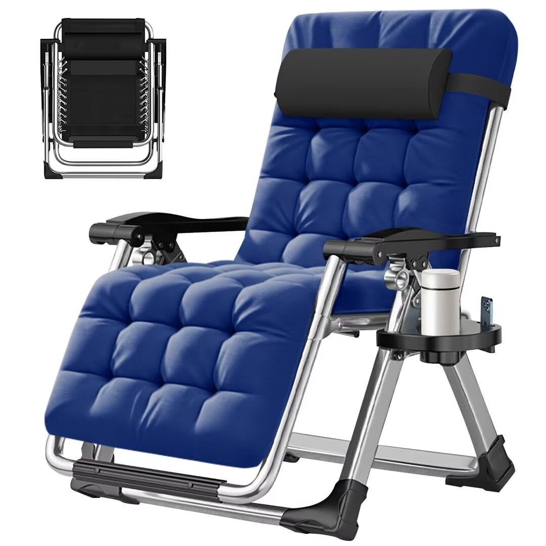 Blue Padded Steel Zero Gravity Recliner with Cup Holder