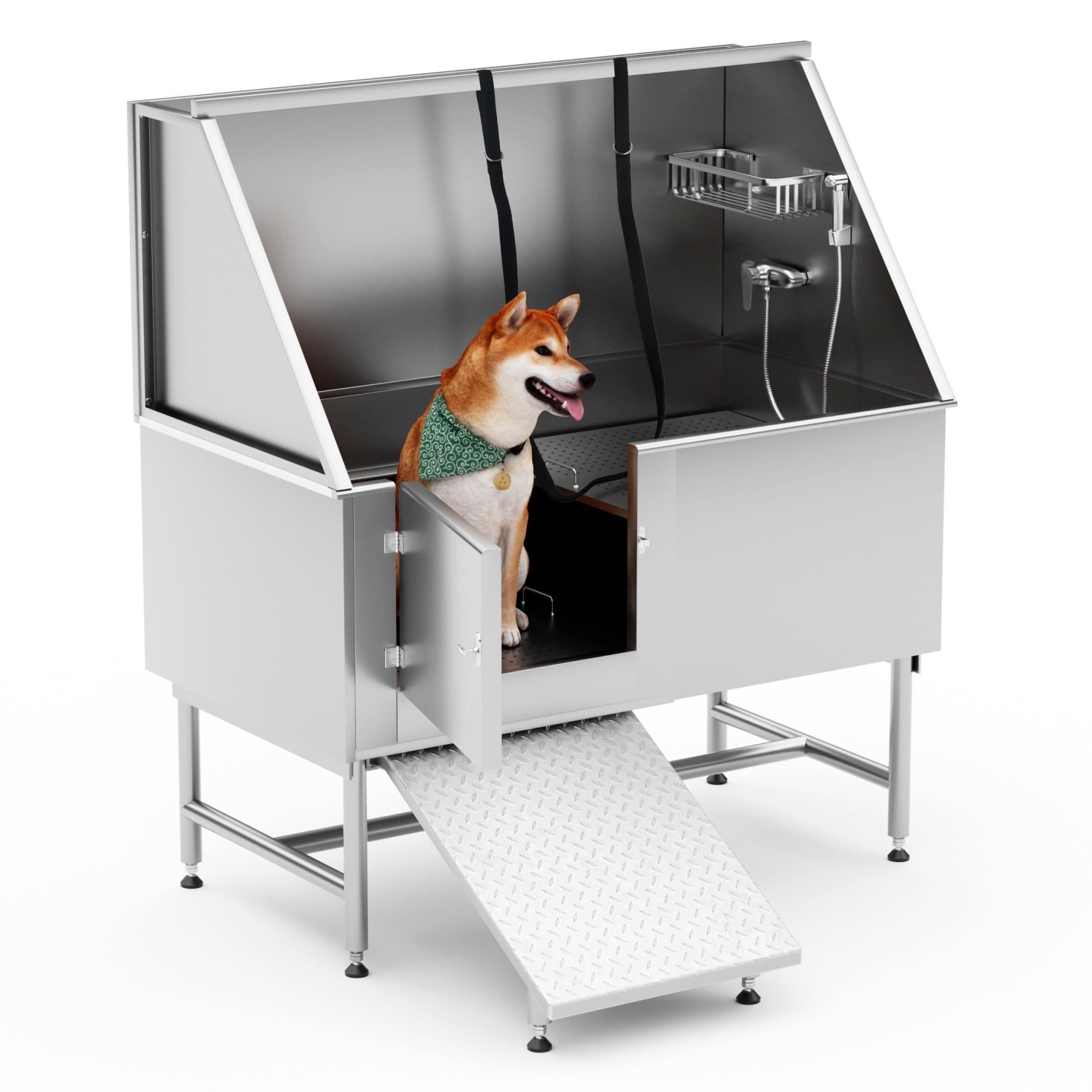 Professional 50" Stainless Steel Dog Grooming Bath Station with Ramp