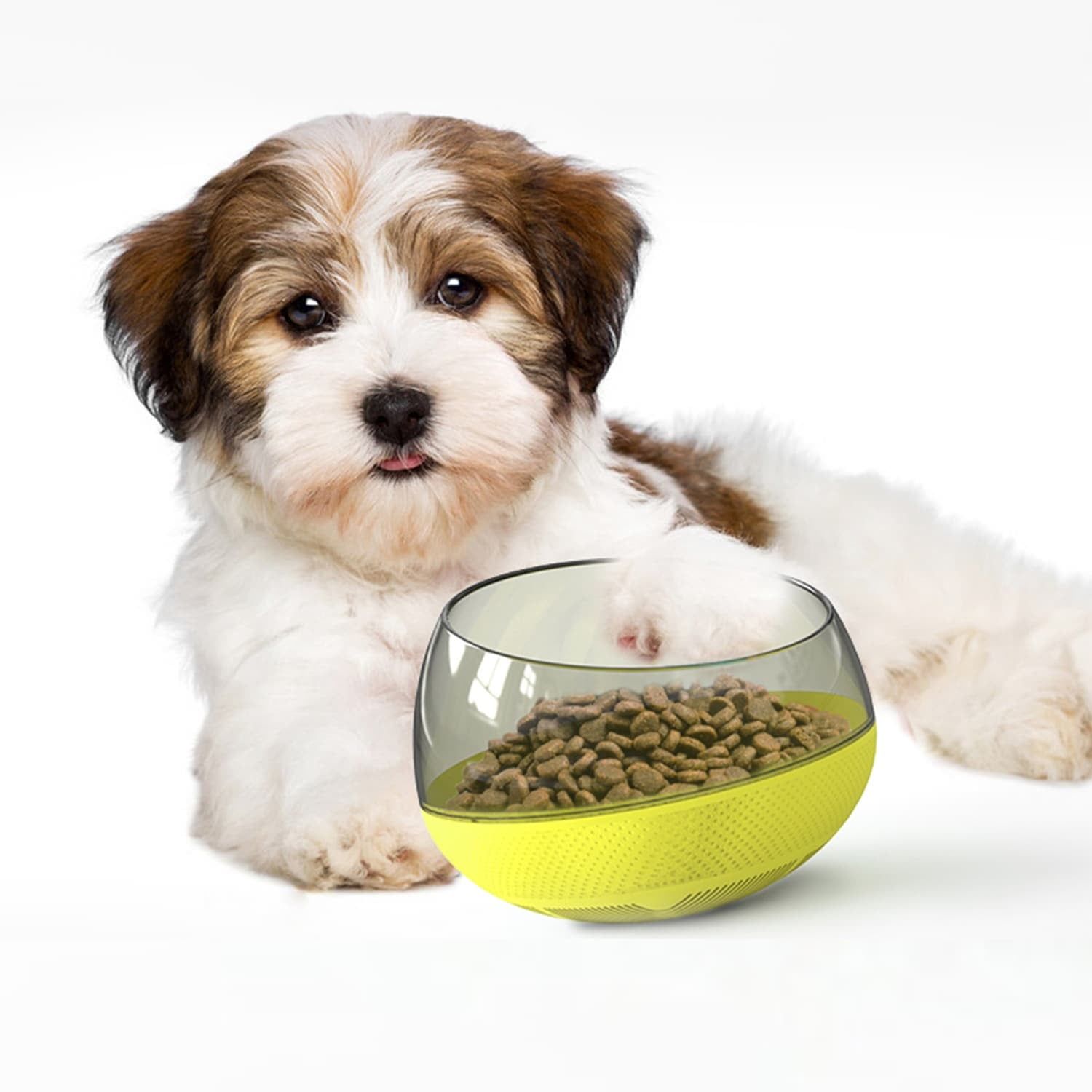 Yellow Slow Feeder Dog Bowl with Ridges