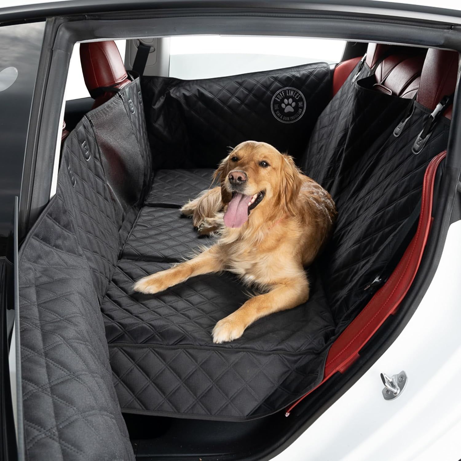 Medium Black Waterproof Dog Car Seat Cover with Hard Bottom