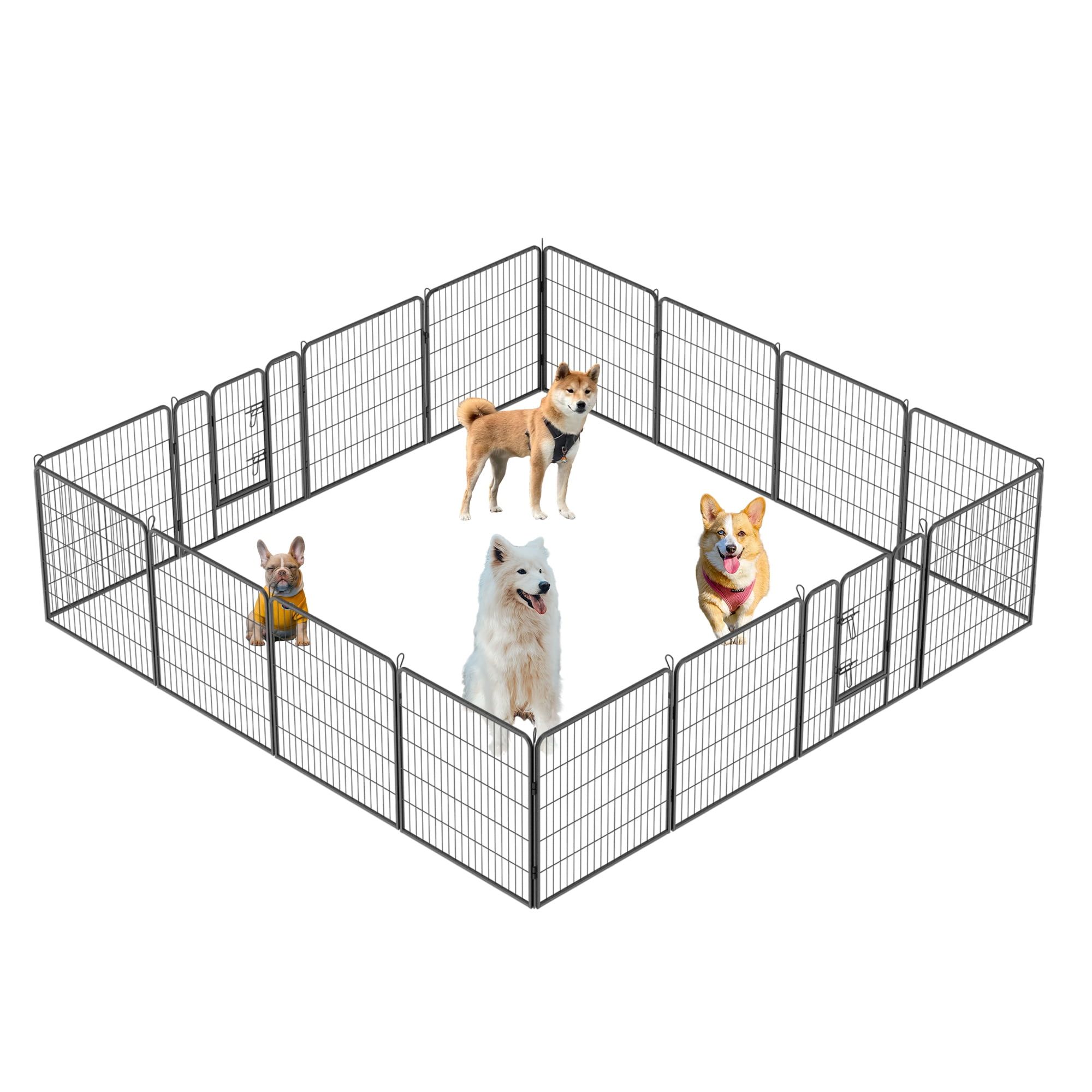 32" Height Black Metal Foldable 16-Panel Dog Playpen with Doors