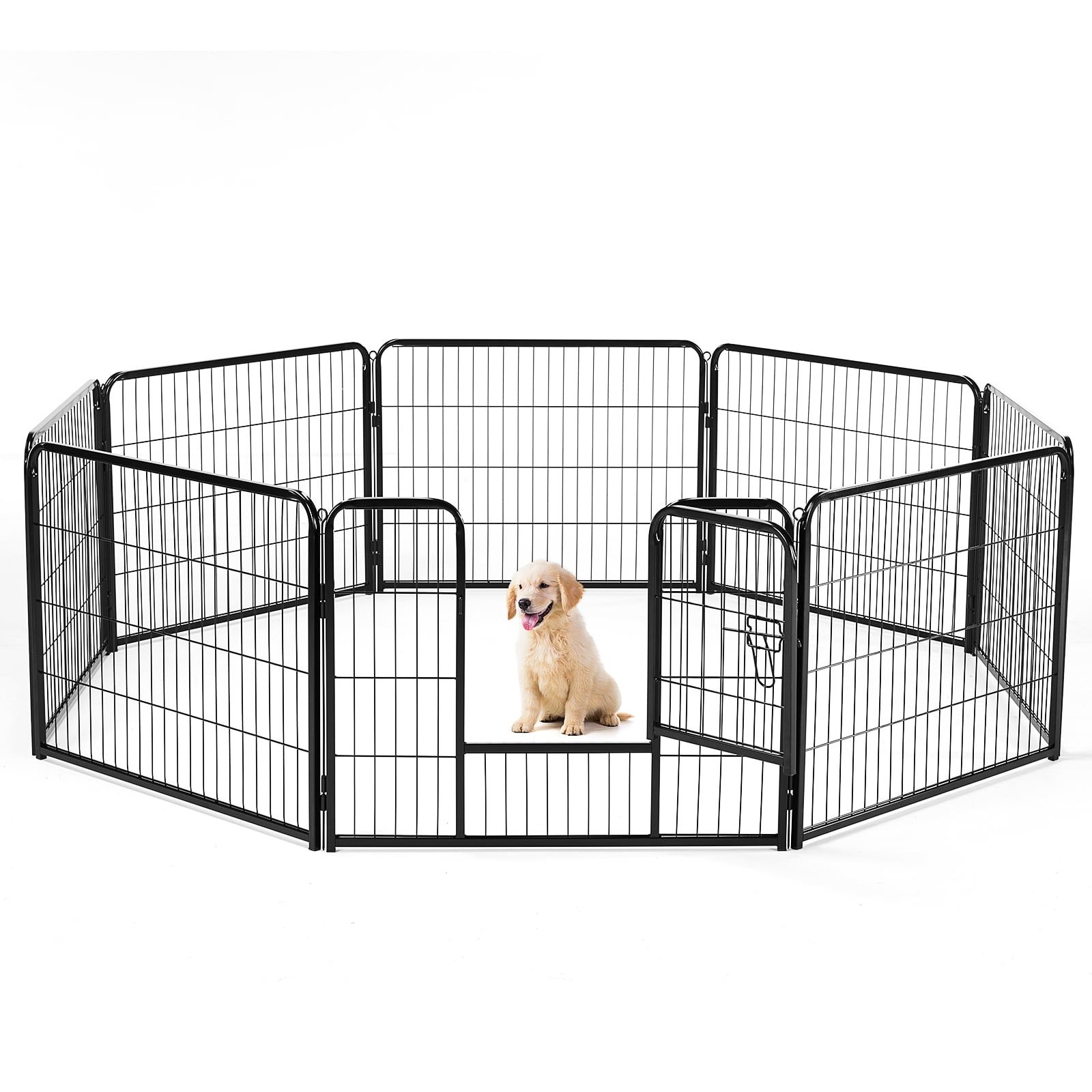 Black Metal 24" 8-Panel Dog Playpen with Door