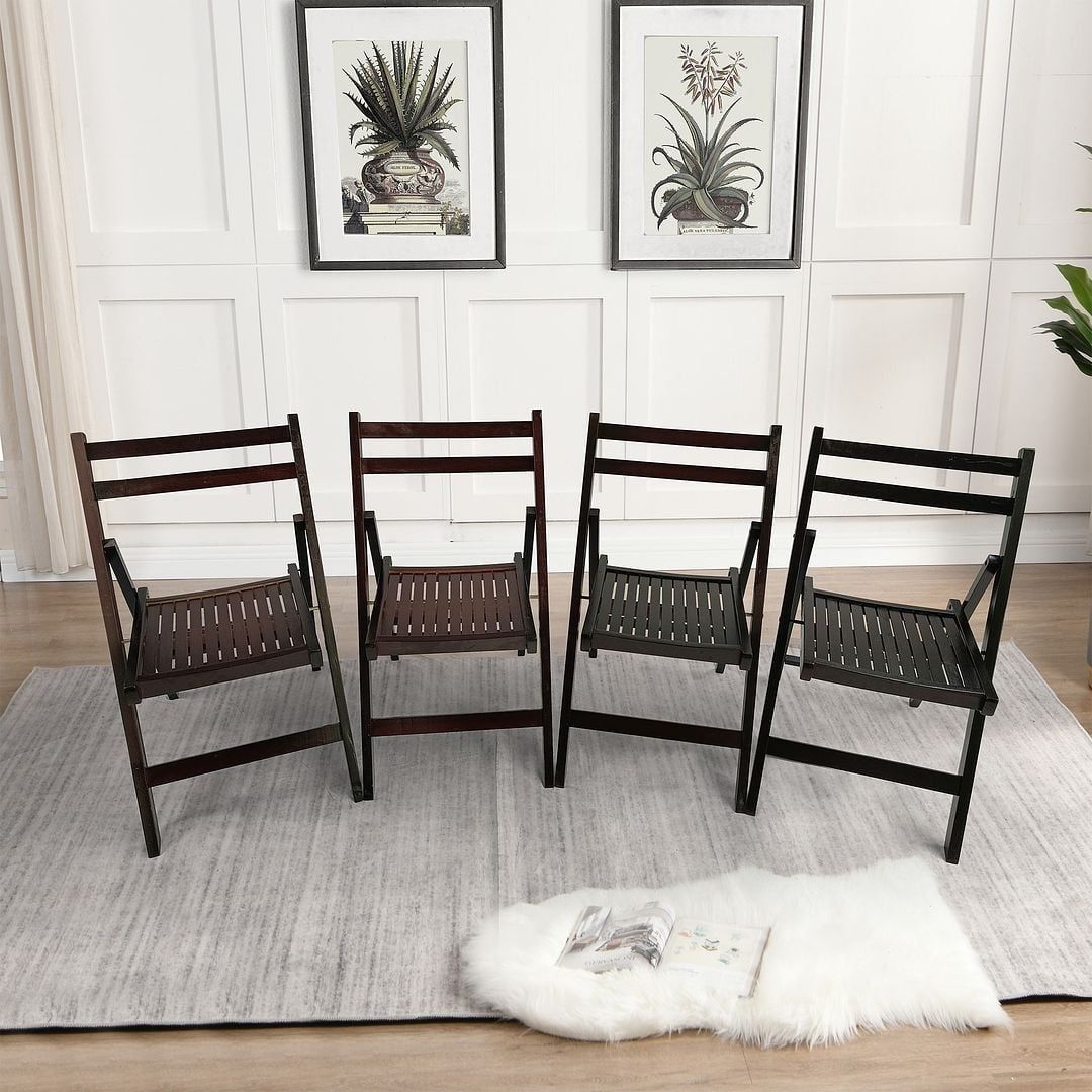 Cherry Wood Folding Dining Chairs Set of 4 with Slatted Seat