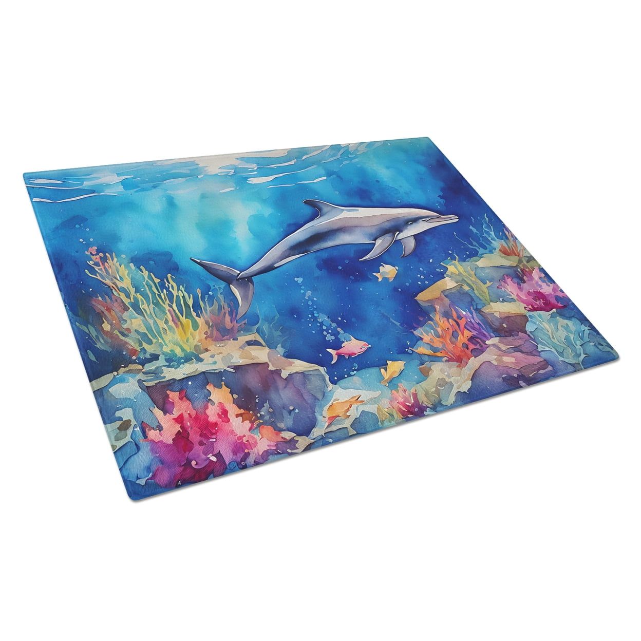 Large Dolphin Artwork Tempered Glass Cutting Board