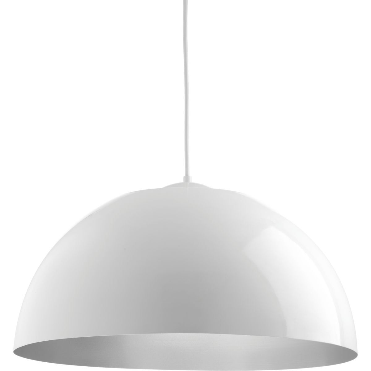 White Aluminum Dome LED Pendant Light with Silver Interior