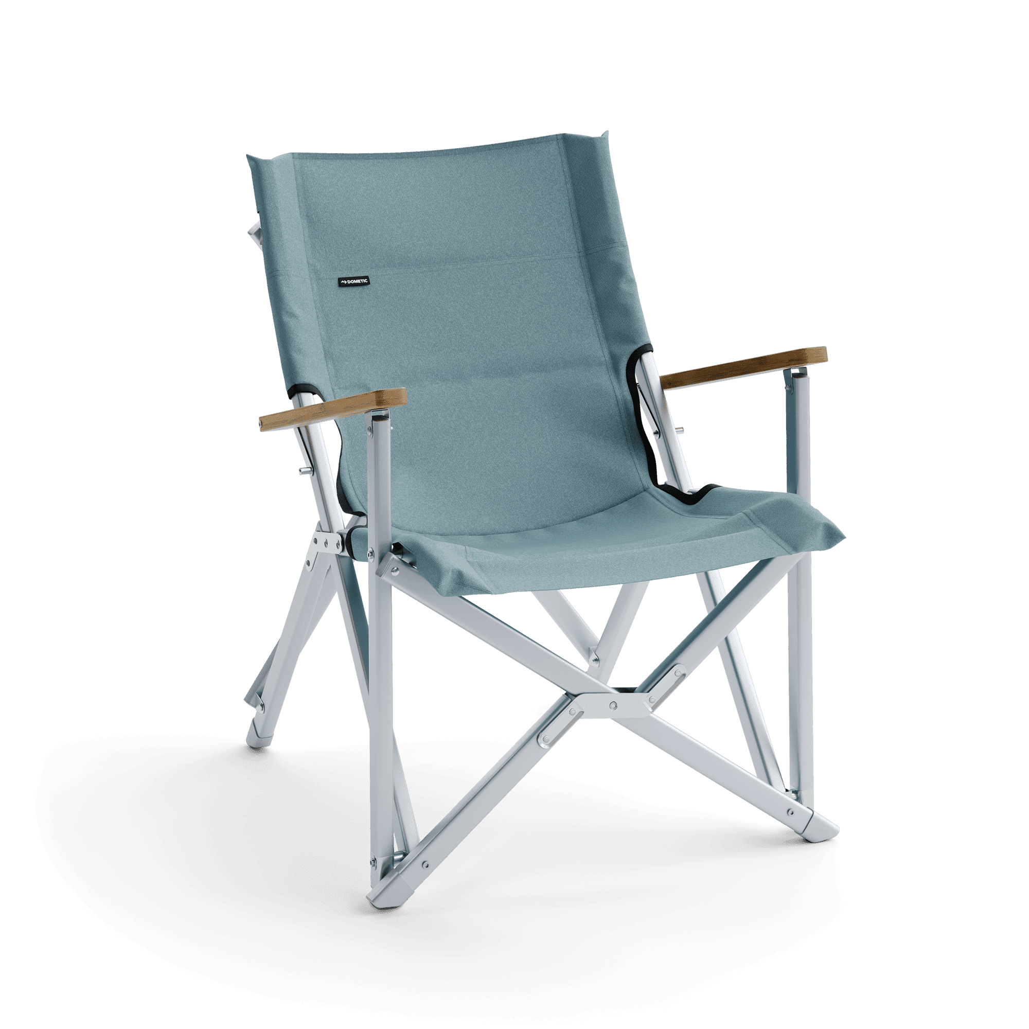 Glacier Blue Aluminum and Beechwood Camping Chair with Arms