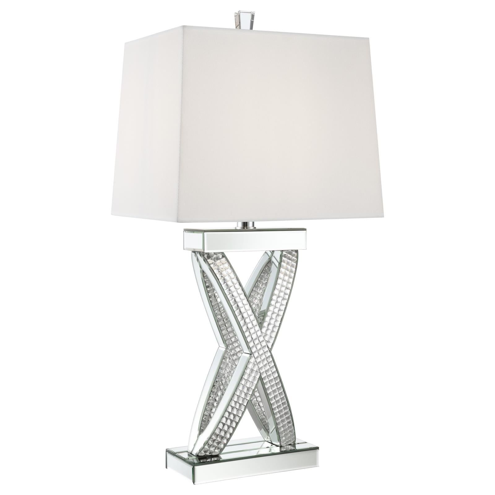 White and Mirrored X-Base Table Lamp with Rectangular Shade