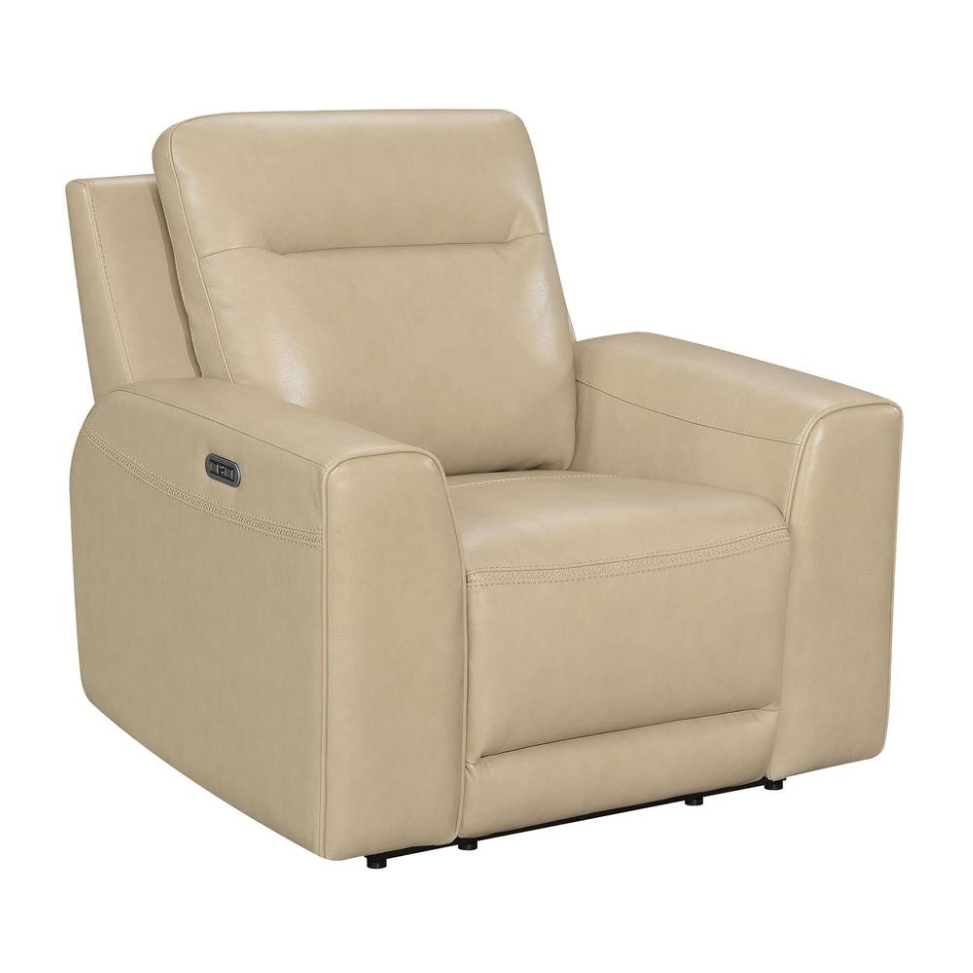 Doncella Beige Leather Power Recliner Chair with USB Port