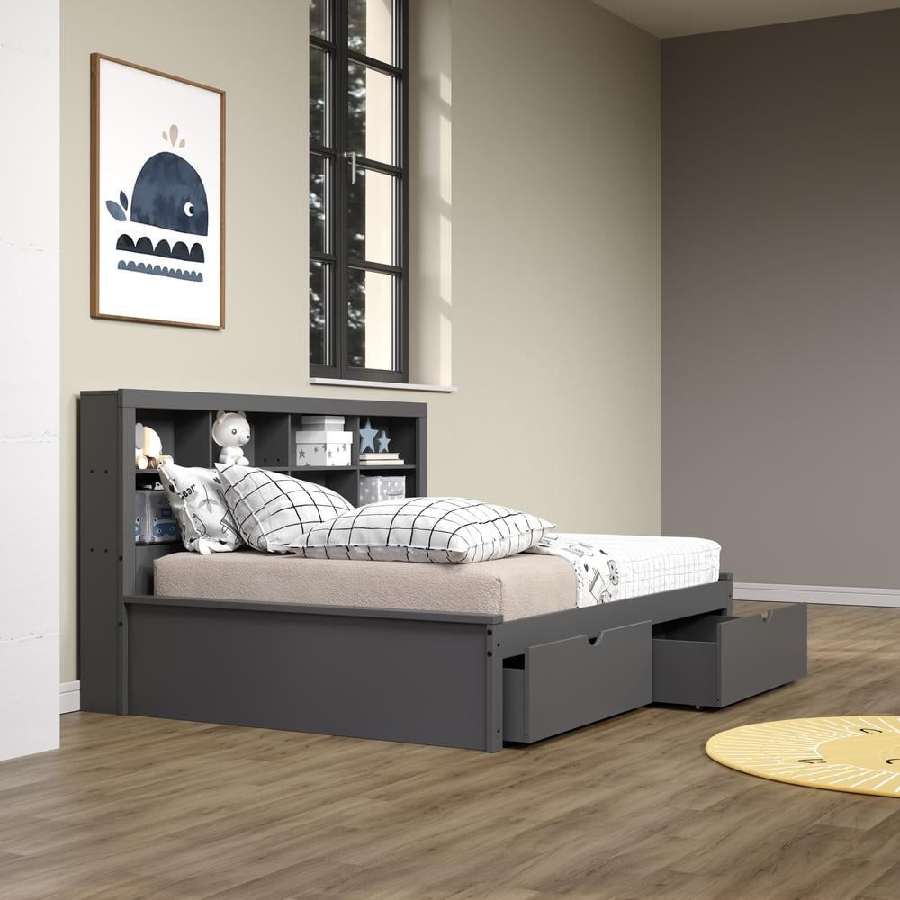 Dark Gray Pine Full Daybed with Storage and Trundle