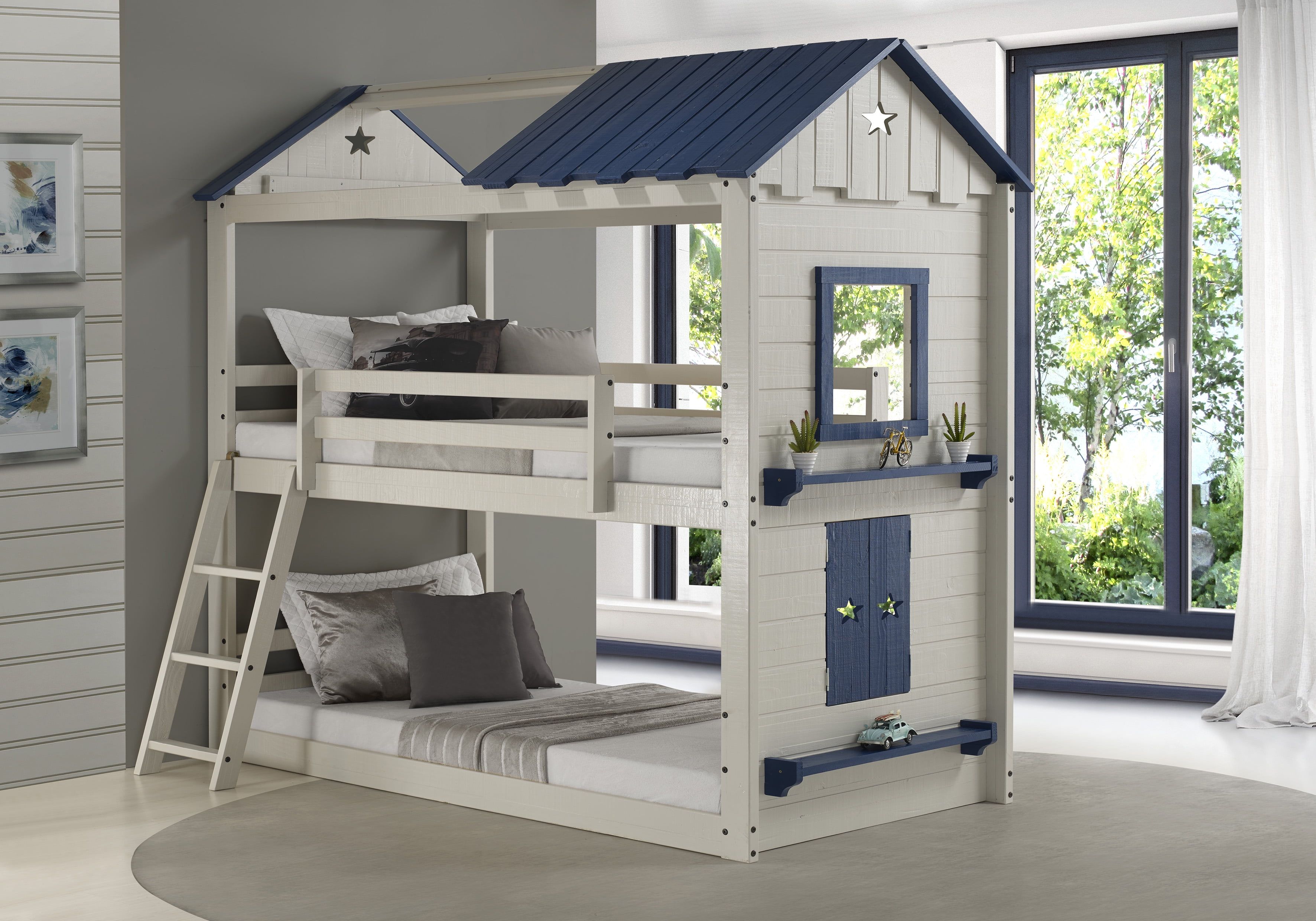 Starlight Hideaway Twin Bunk Bed in Rustic Gray Pine