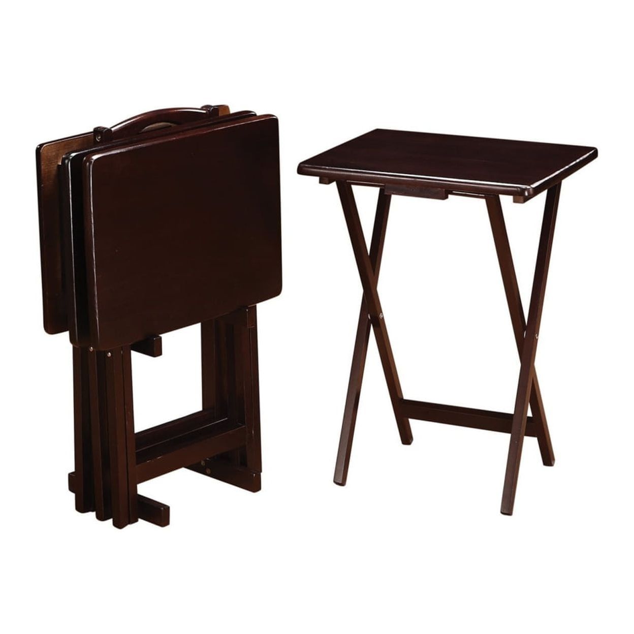 Cappuccino Brown Solid Wood 5-Piece Folding Tray Table Set