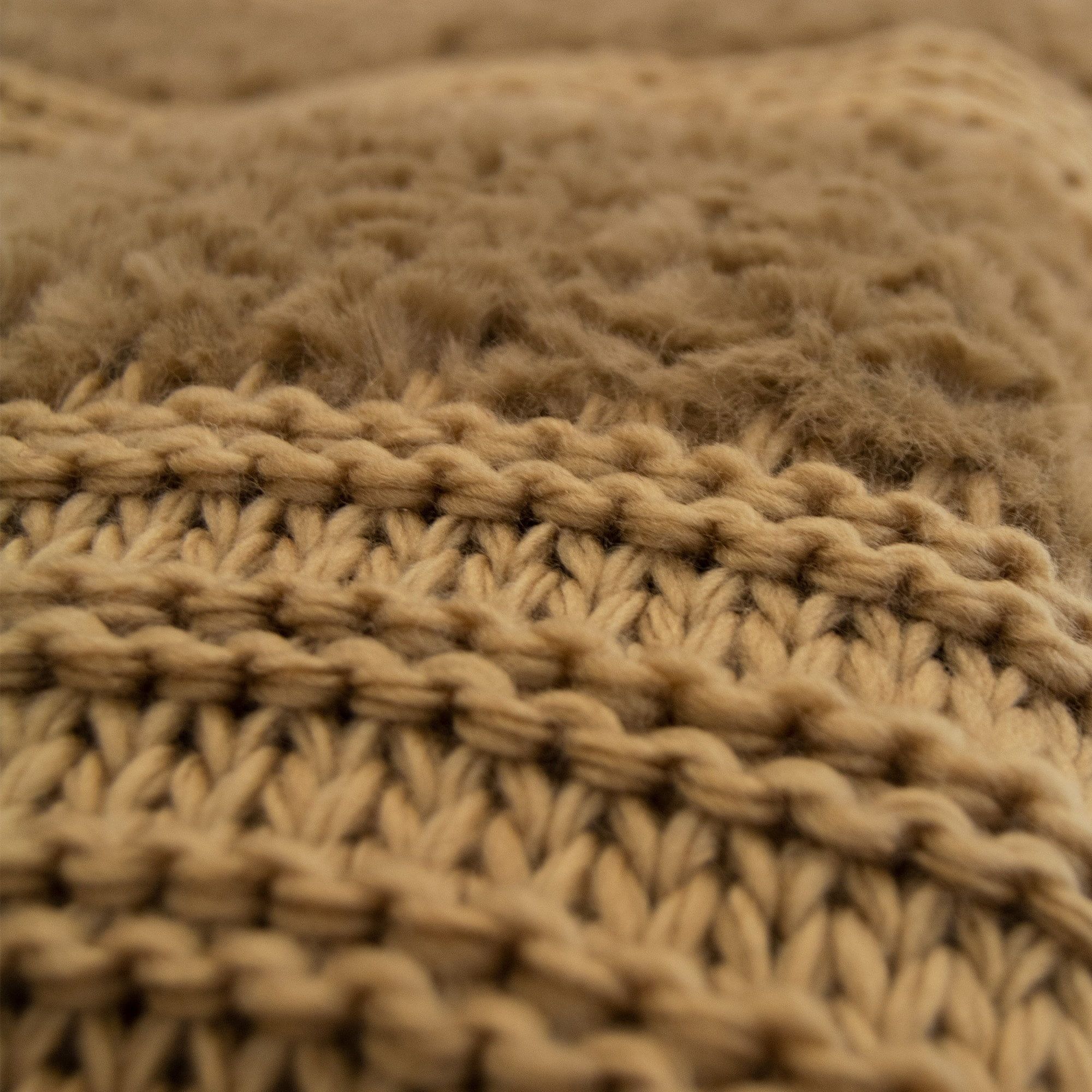 Taupe Plush Faux Fur and Knitted 50" x 60" Reversible Throw
