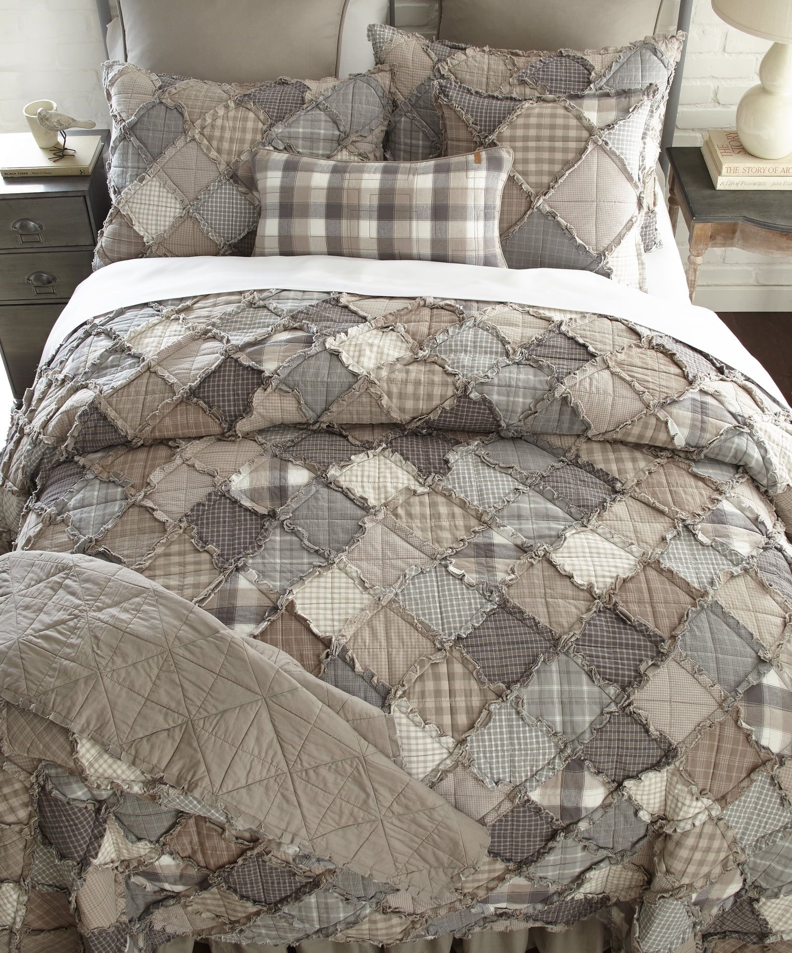 Organic Gray Cotton King Quilt Set - Reversible & Machine Washable