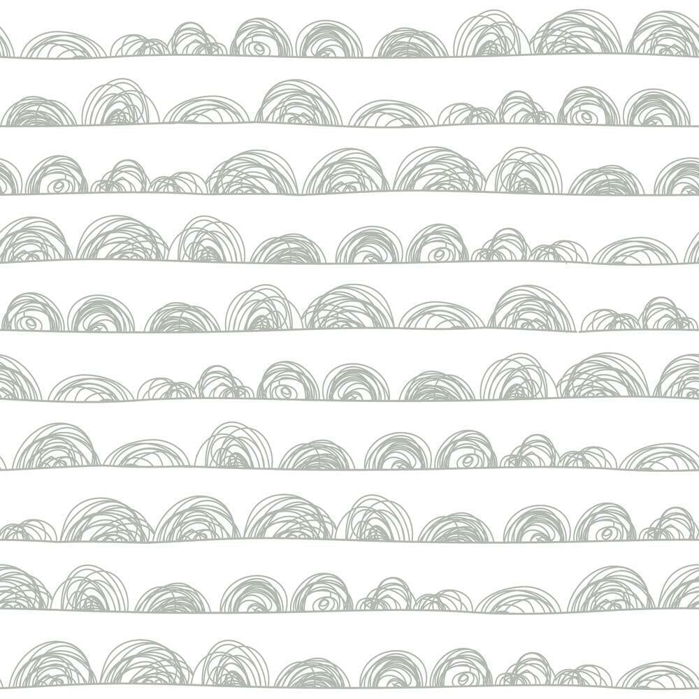 Gray and White Doodle Scallop Peel and Stick Wallpaper Roll