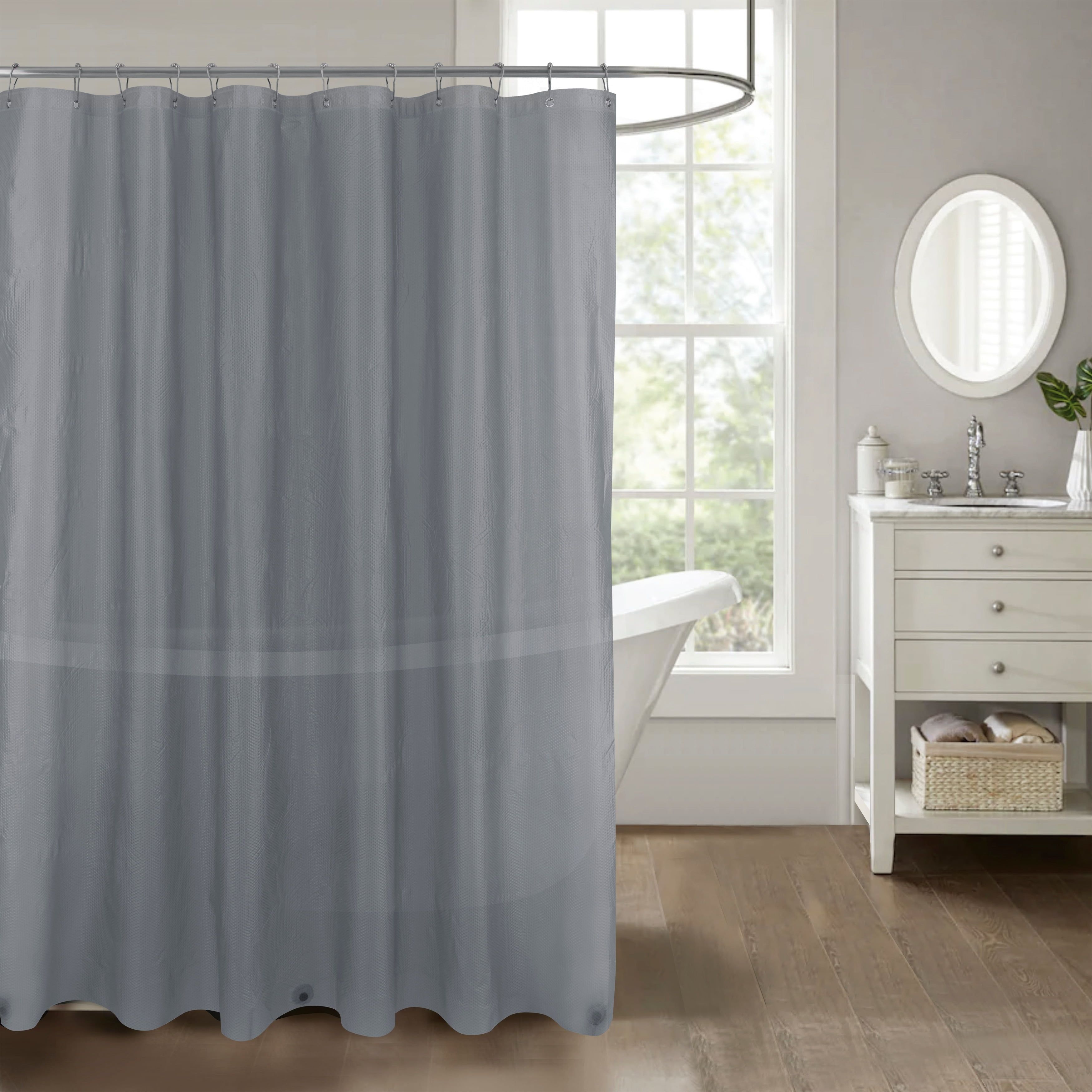 Grey Embossed Dots PEVA Shower Curtain Liner with Magnets