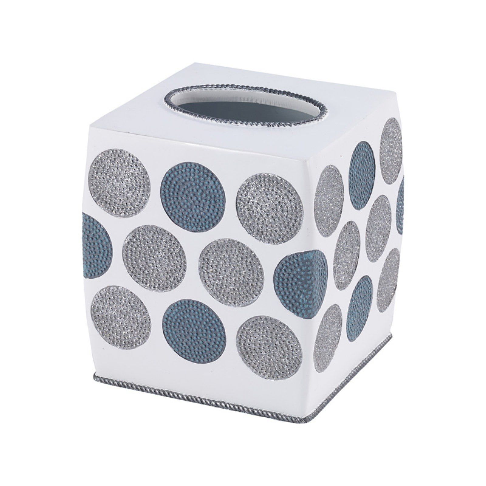 White and Blue Dotted Circles Resin Tissue Box Cover