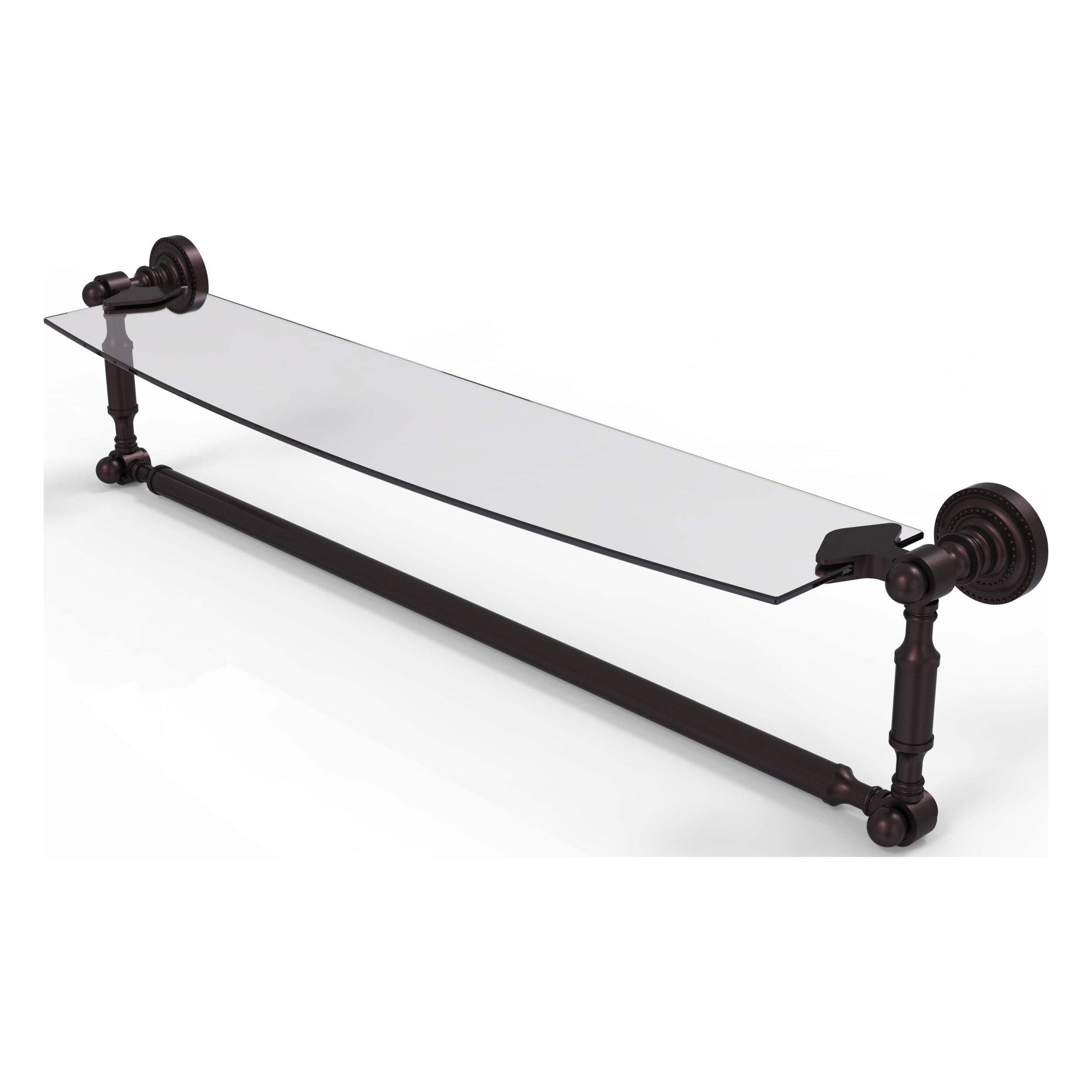 Antique Bronze 24-Inch Glass Vanity Shelf with Towel Bar