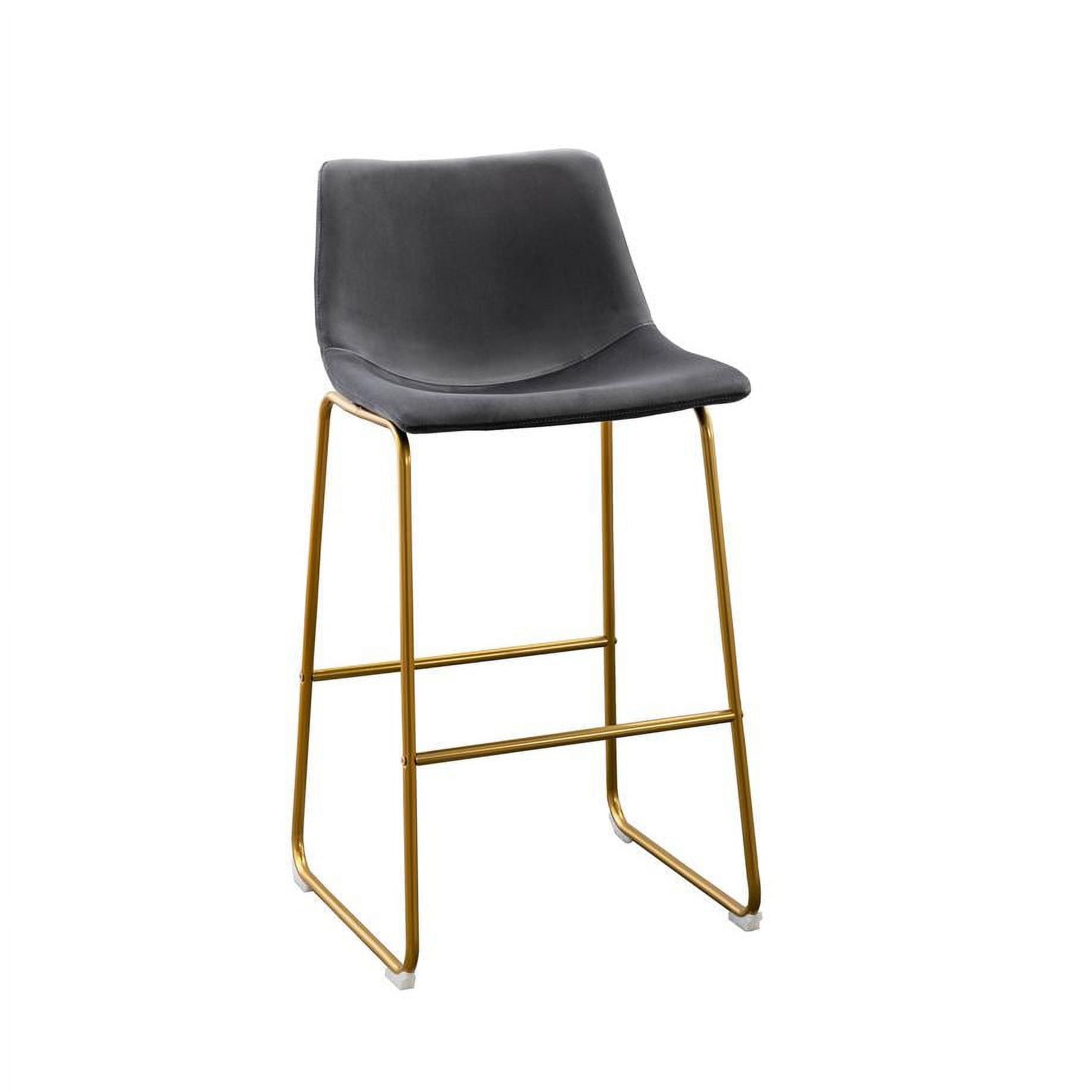 Elegant Gray Velvet Barstools with Gold Chrome Base, Set of 2