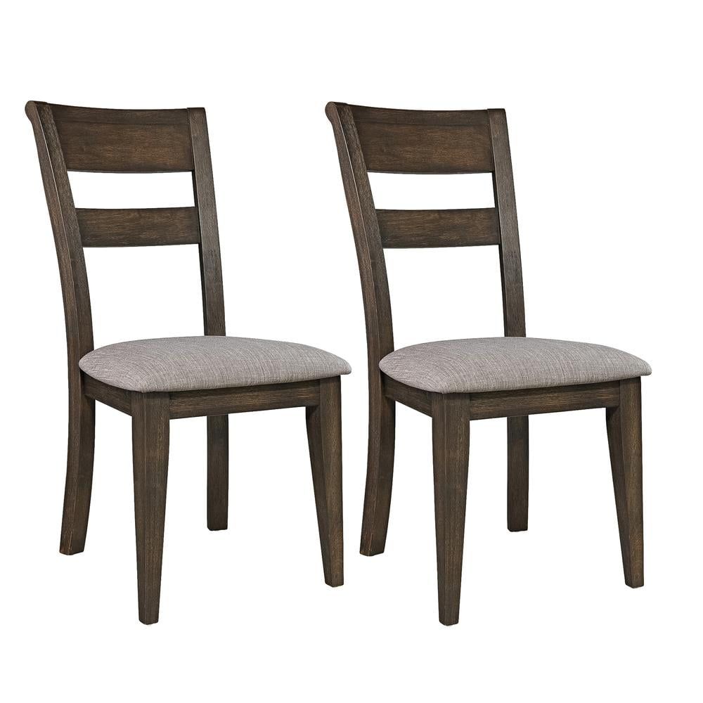 Gray Linen Upholstered Wood Side Chair Set with Slat Back