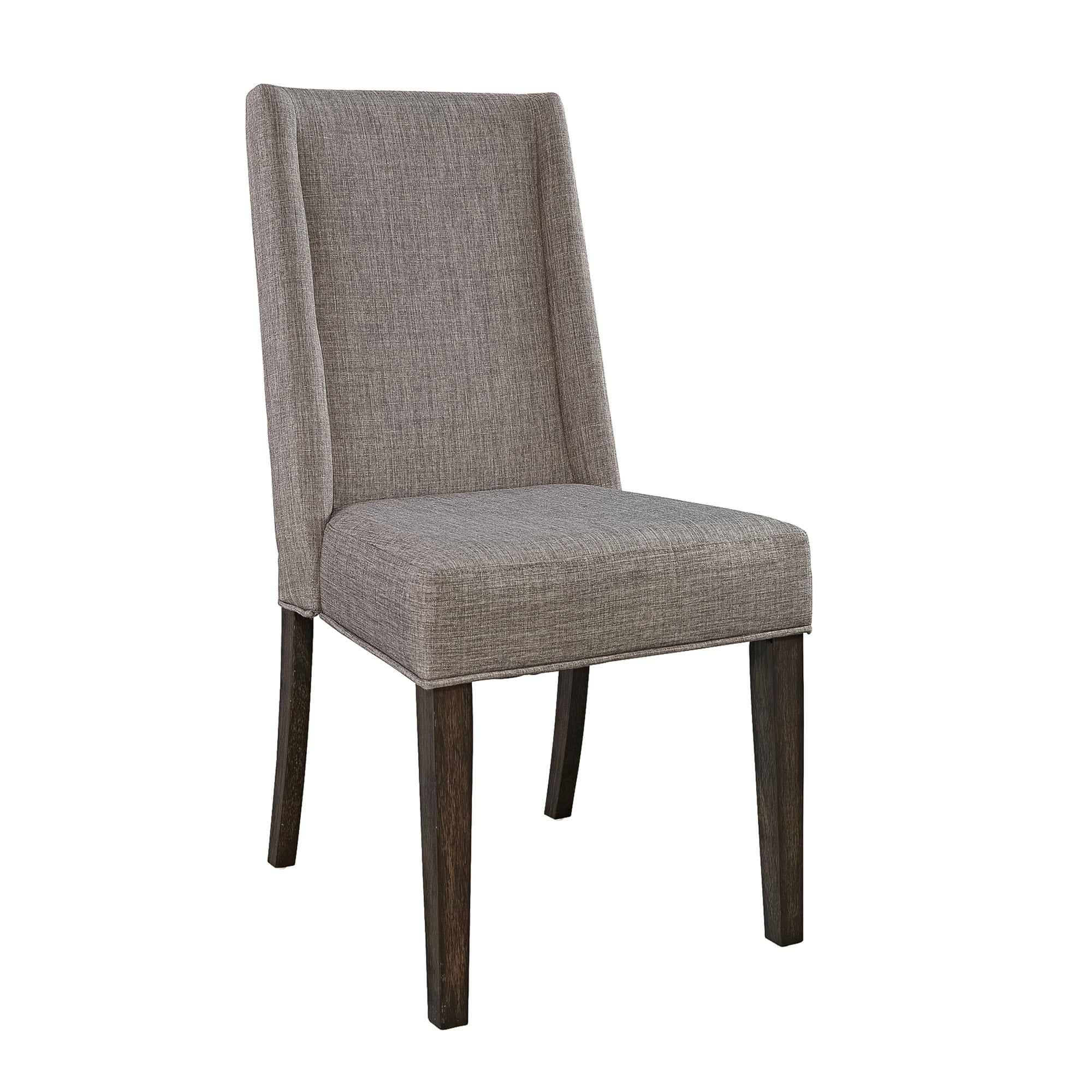 Gray Linen Upholstered High Back Side Chair with Wood Legs