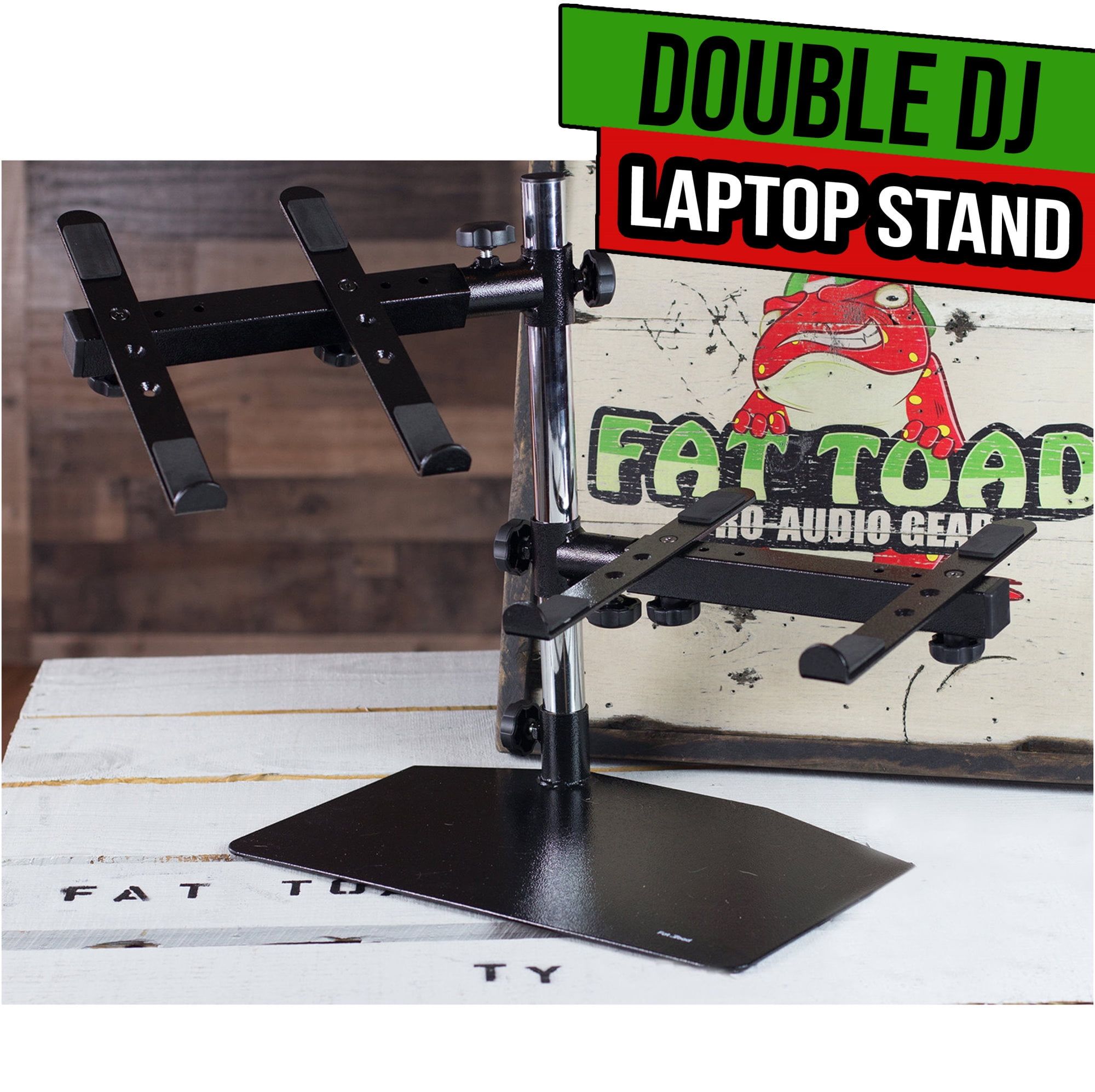 Adjustable Black Metal Double DJ Laptop Stand with Dual Mounts