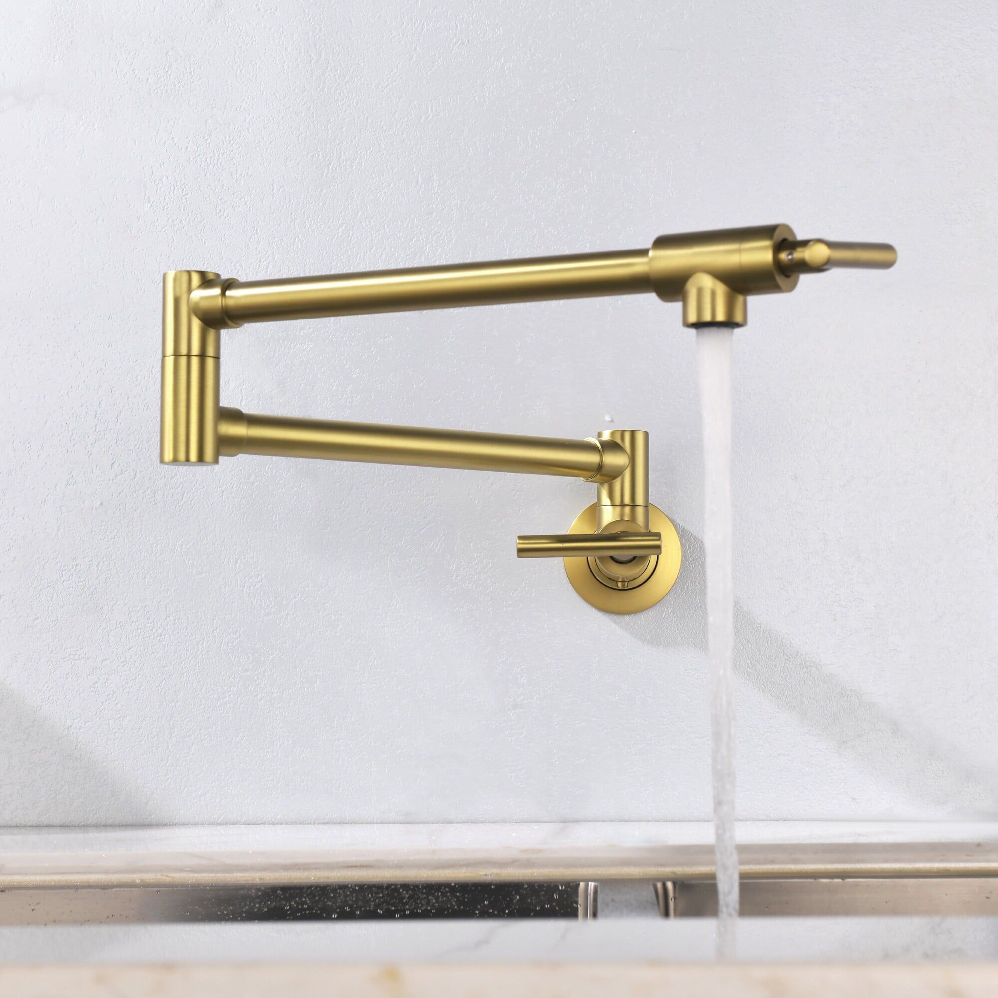 Brushed Gold Double-Handle Wall Mounted Pot Filler Faucet