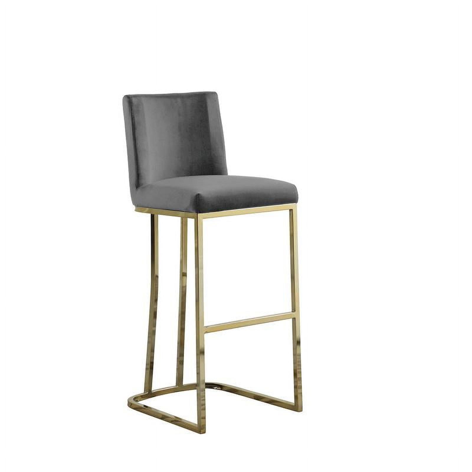 Elegant Dark Gray Velvet Bar Stools with Gold Chrome Legs - Set of 2