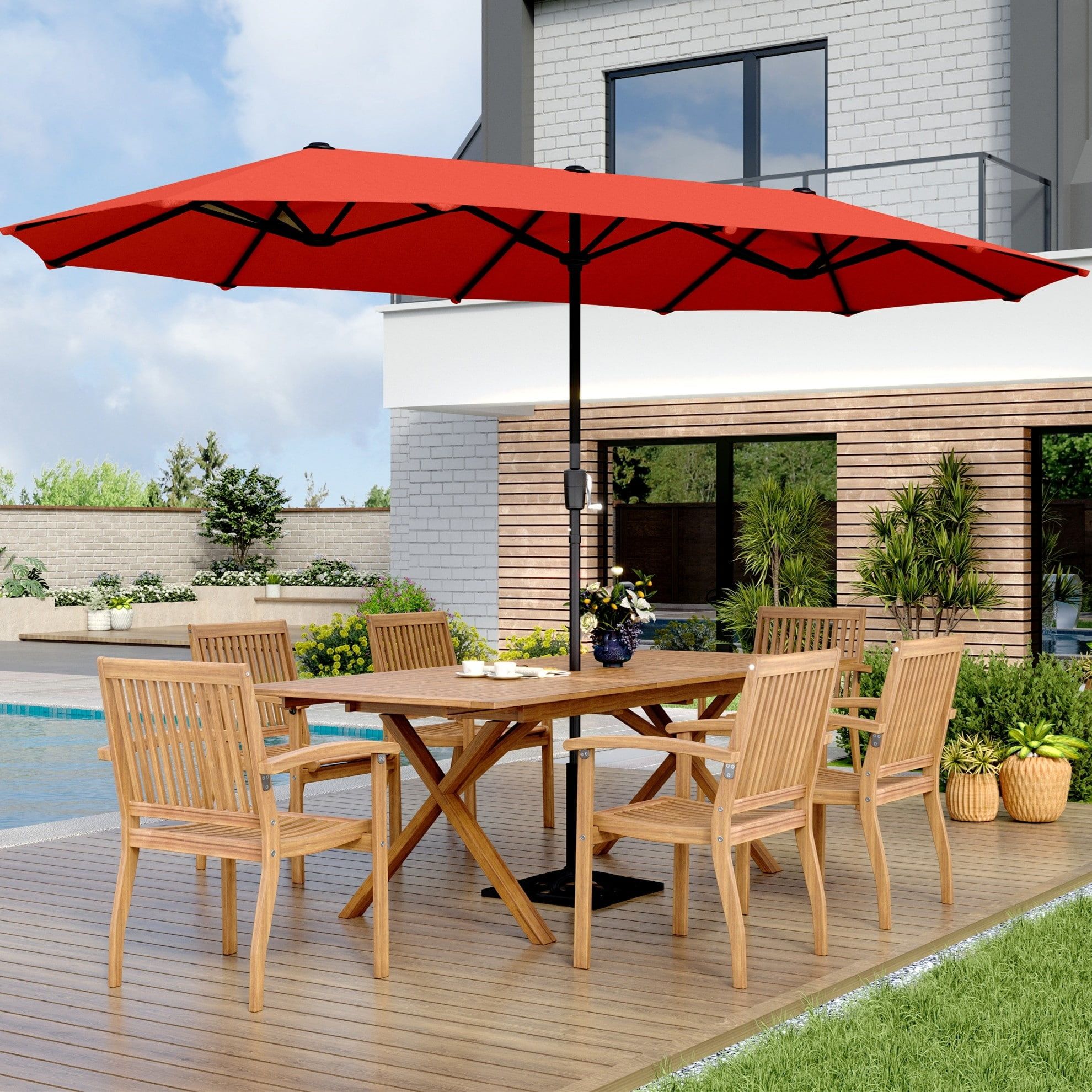 13-Foot Orange Red Twin Outdoor Market Umbrella with Crank
