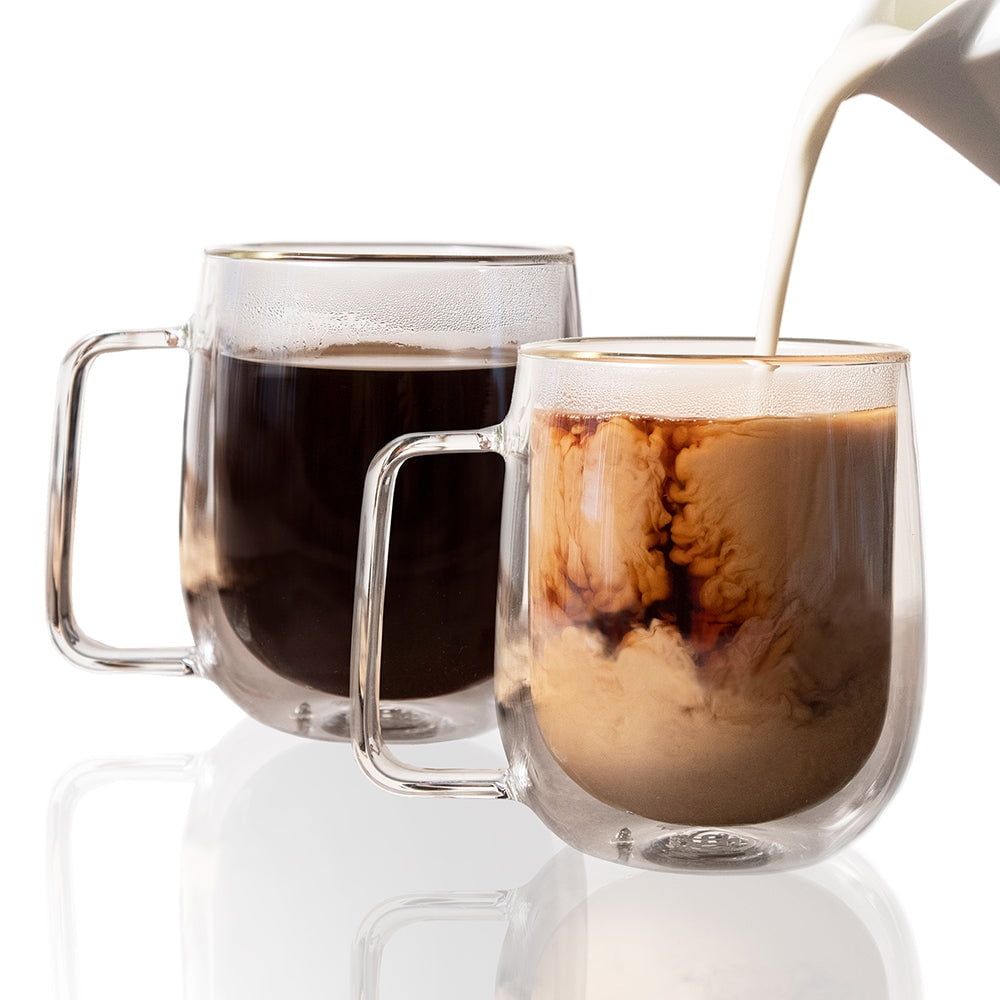 Double-Wall Insulated Clear Glass Coffee Mugs, Set of 2