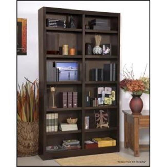 Espresso Finish Solid Wood Double Wide 12-Shelf Adjustable Bookcase