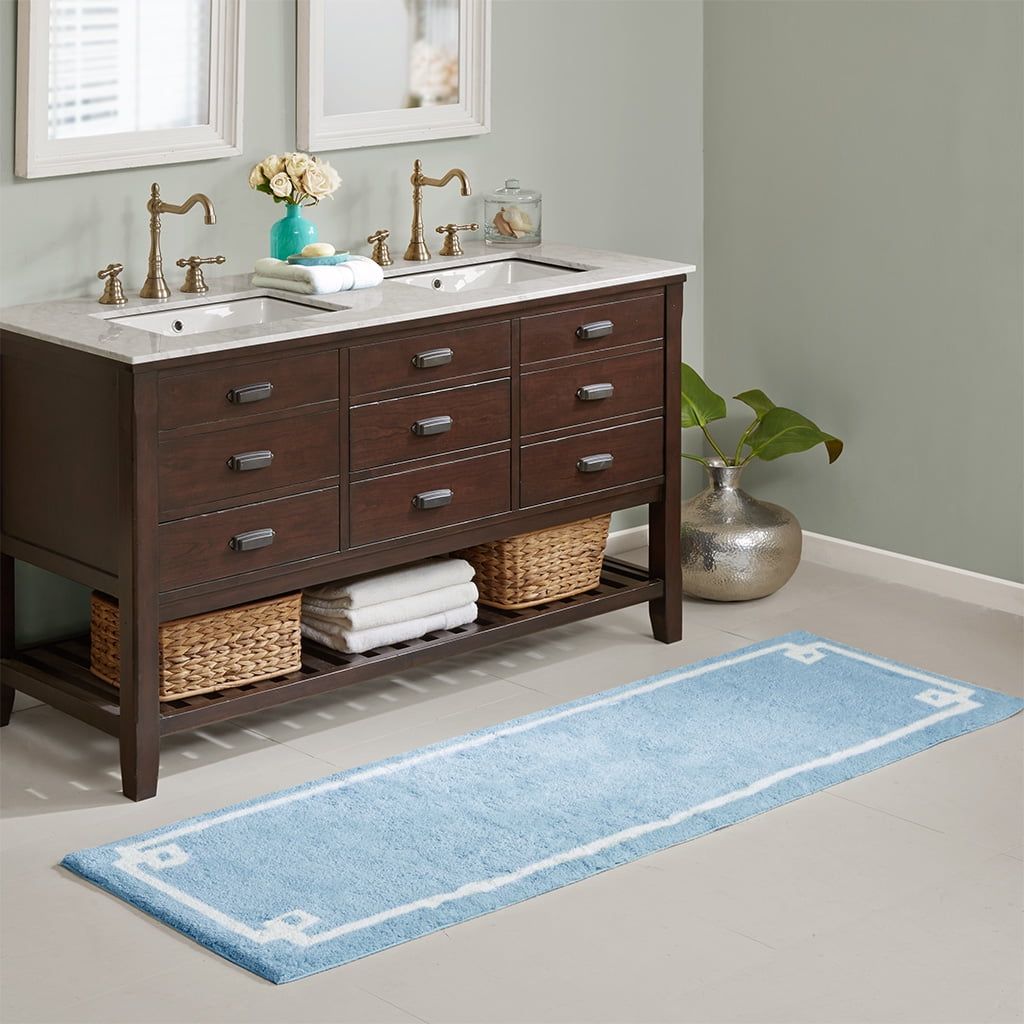 Blue and Gray Cotton Tufted Bath Rug 24" x 72"