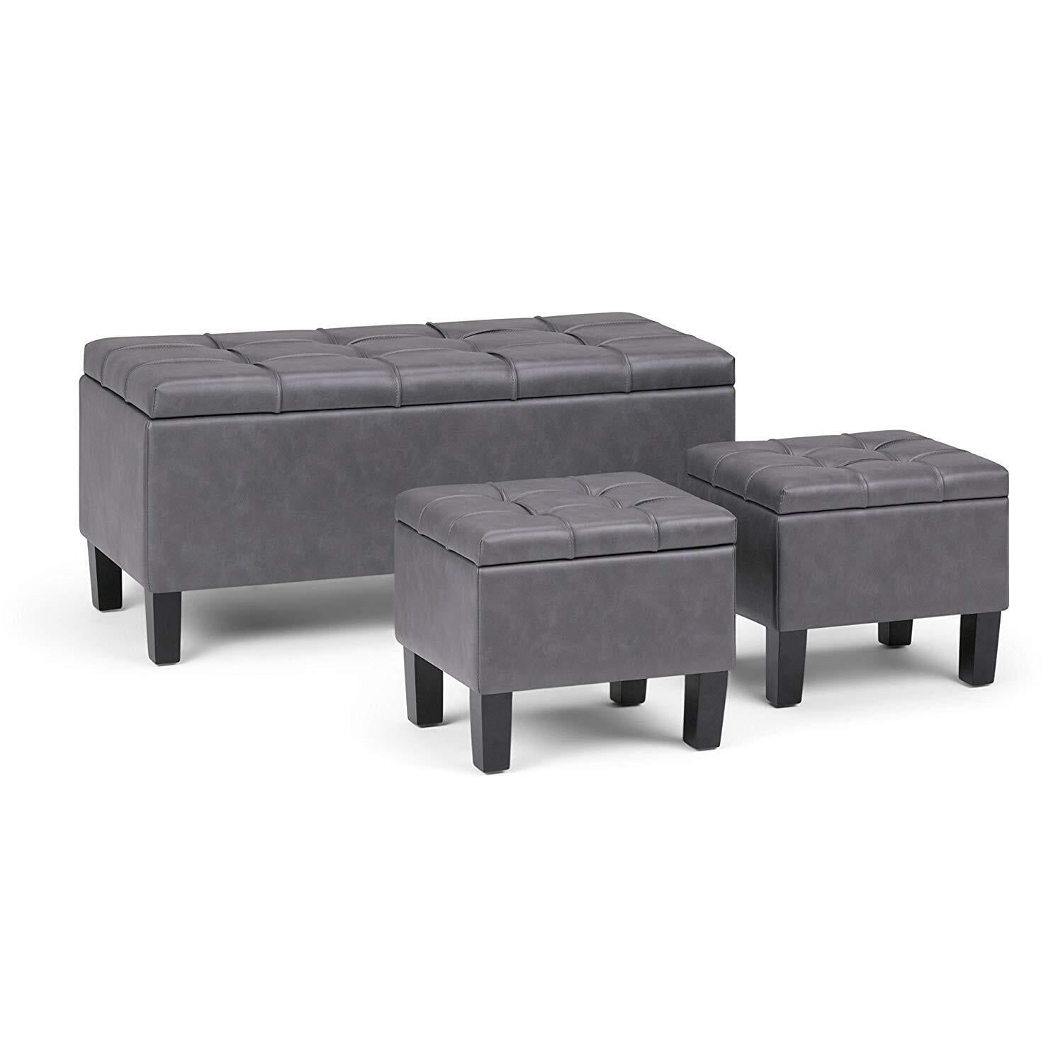 Stone Gray Contemporary Tufted 3-Piece Ottoman Set