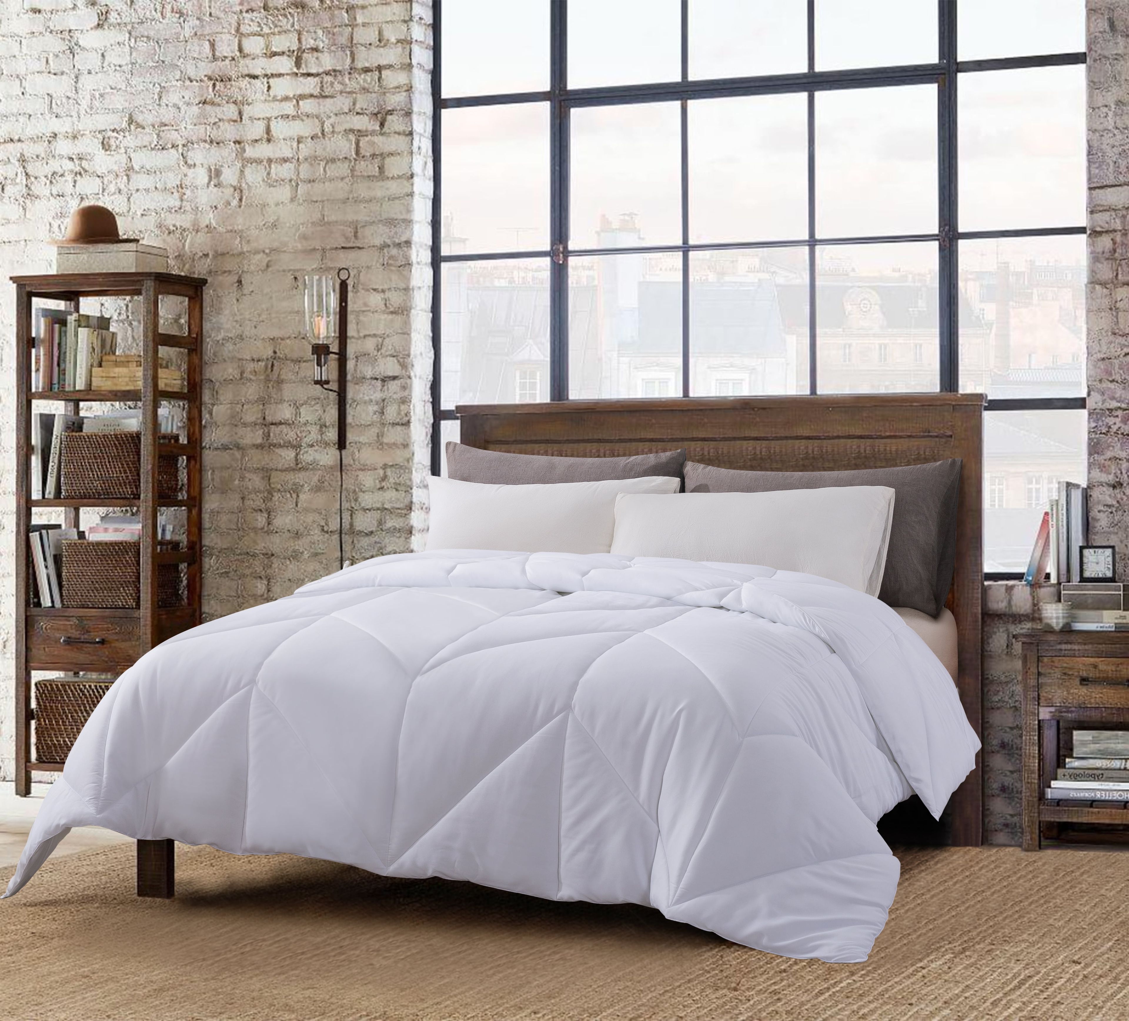 Full White Down Microfiber Comforter Set with Chevron Stitch