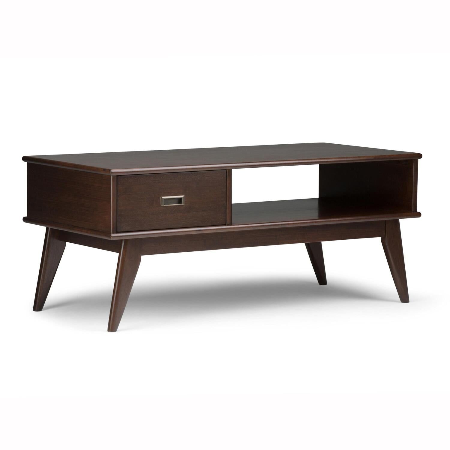 Auburn Brown Mid-Century Modern Wood Coffee Table with Storage