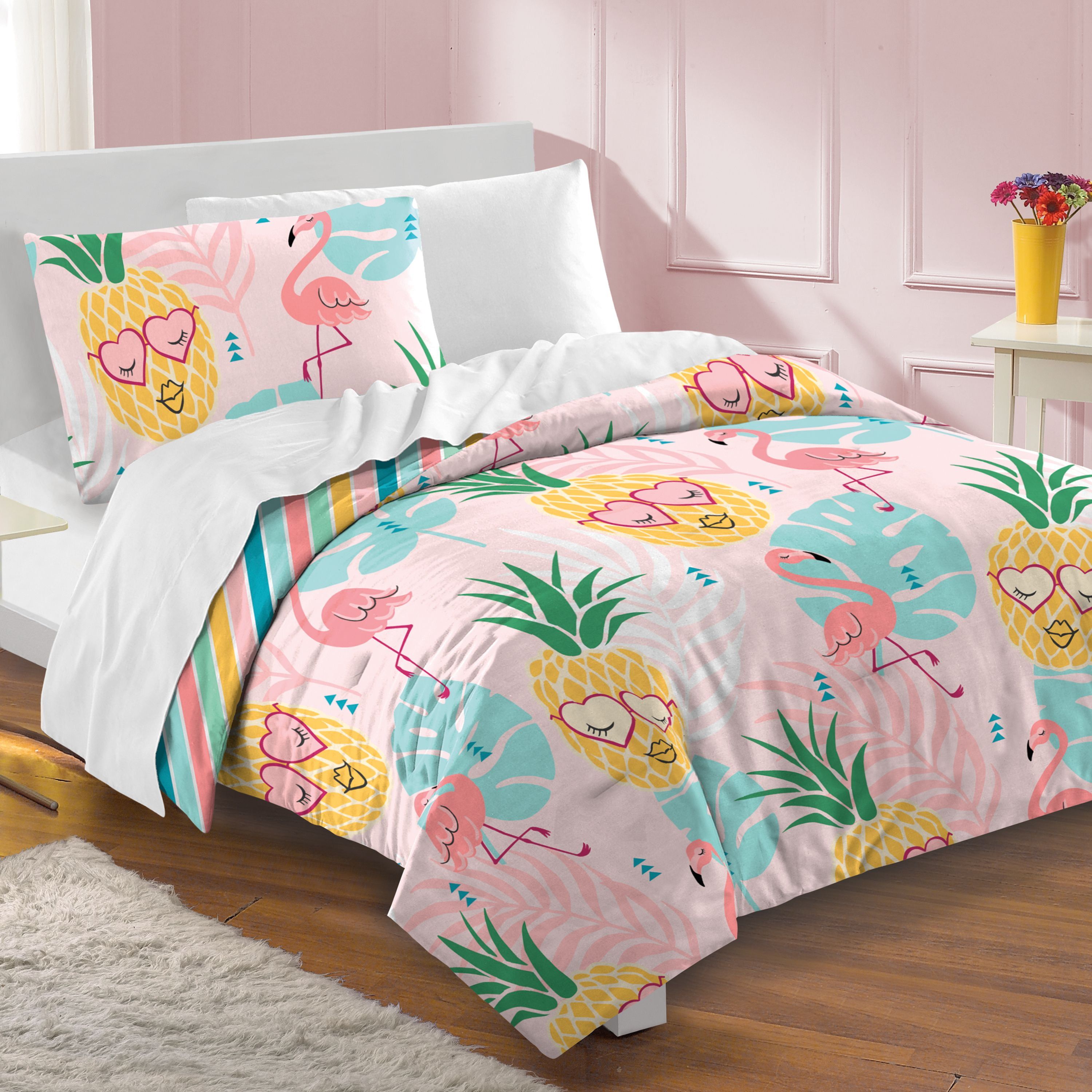 Full Pink Pineapple Microfiber Kids Bed in a Bag Set