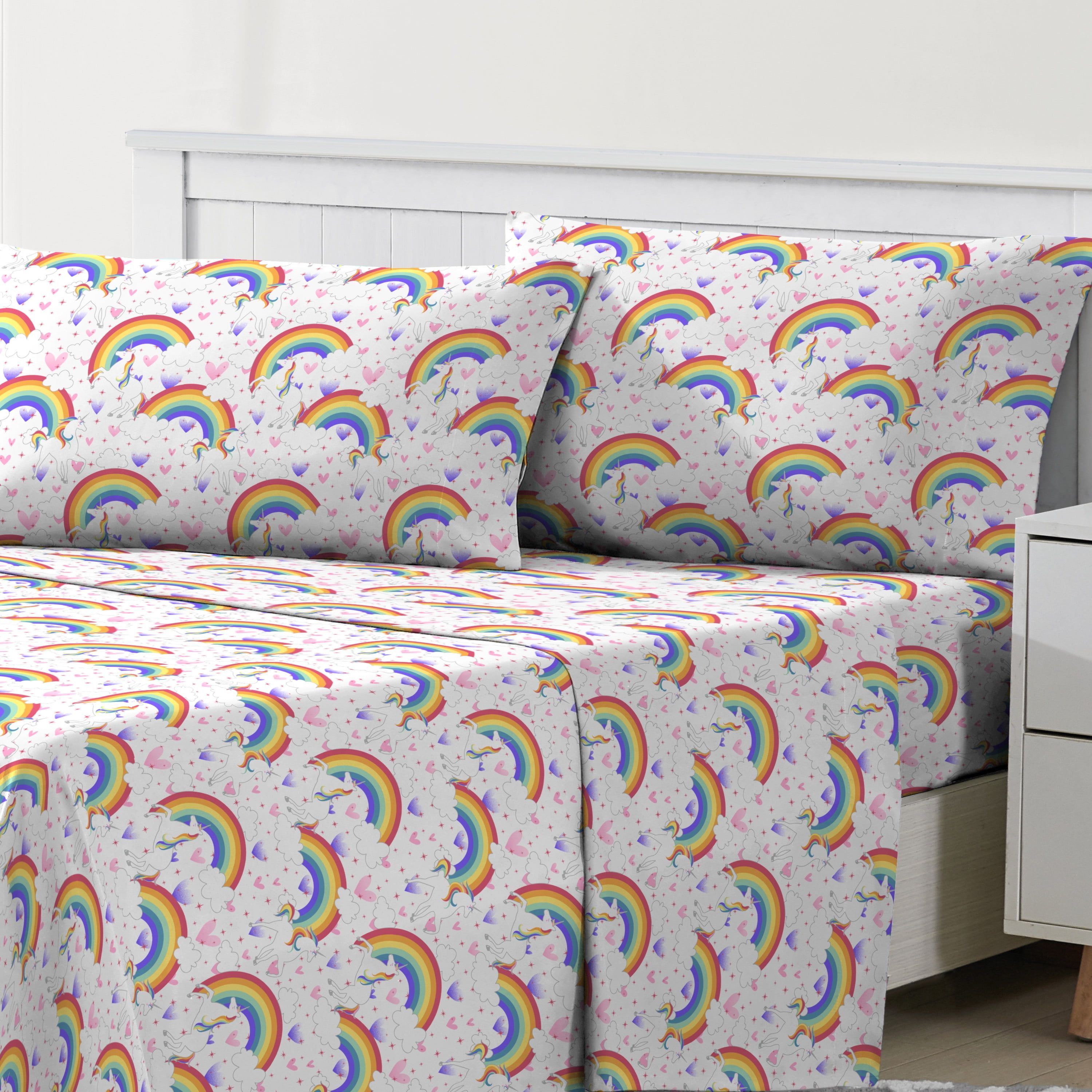 Pink Unicorn Rainbow Twin Microfiber Kids Sheet Set