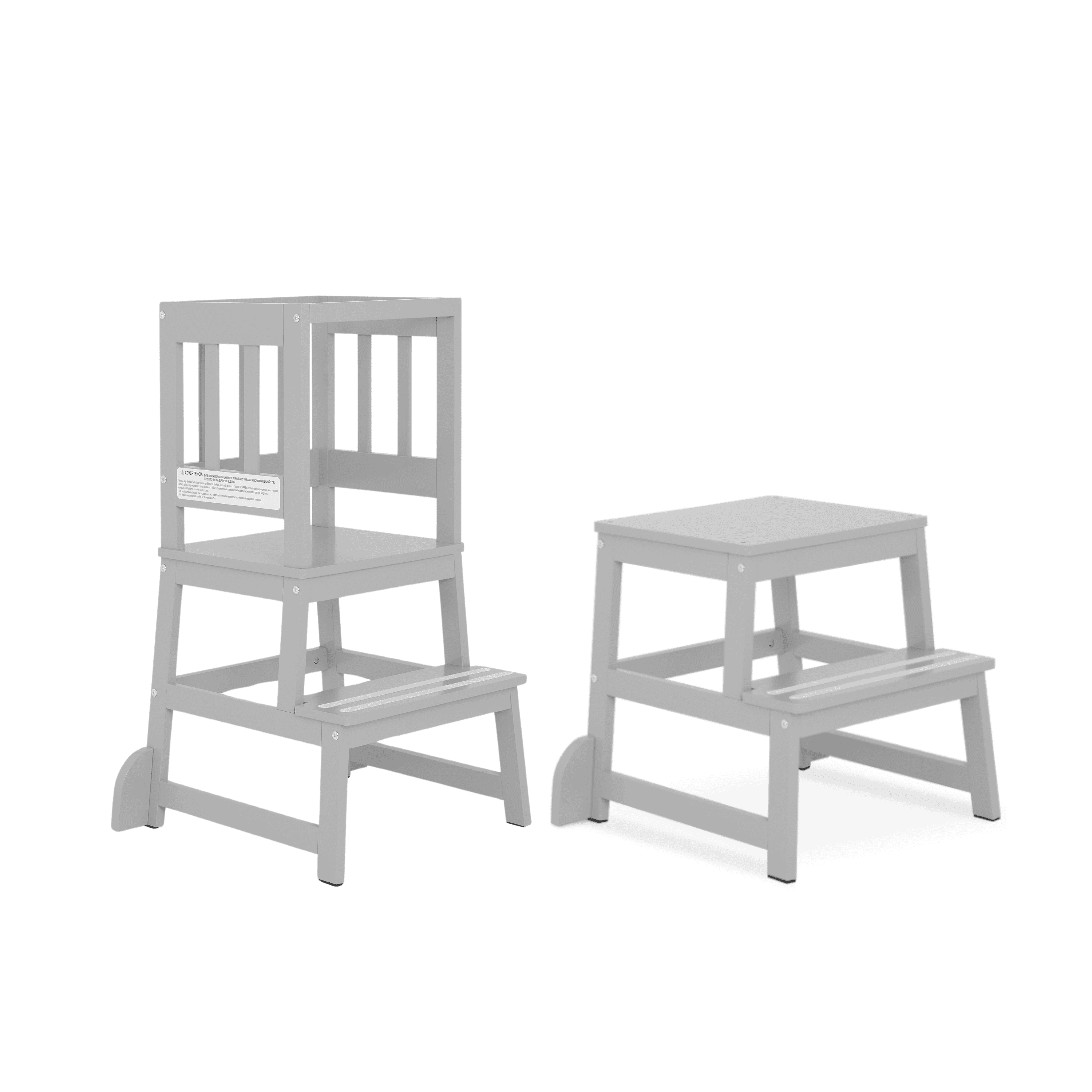 Cool Grey Foldable Pinewood 2-in-1 Tower and Step Stool