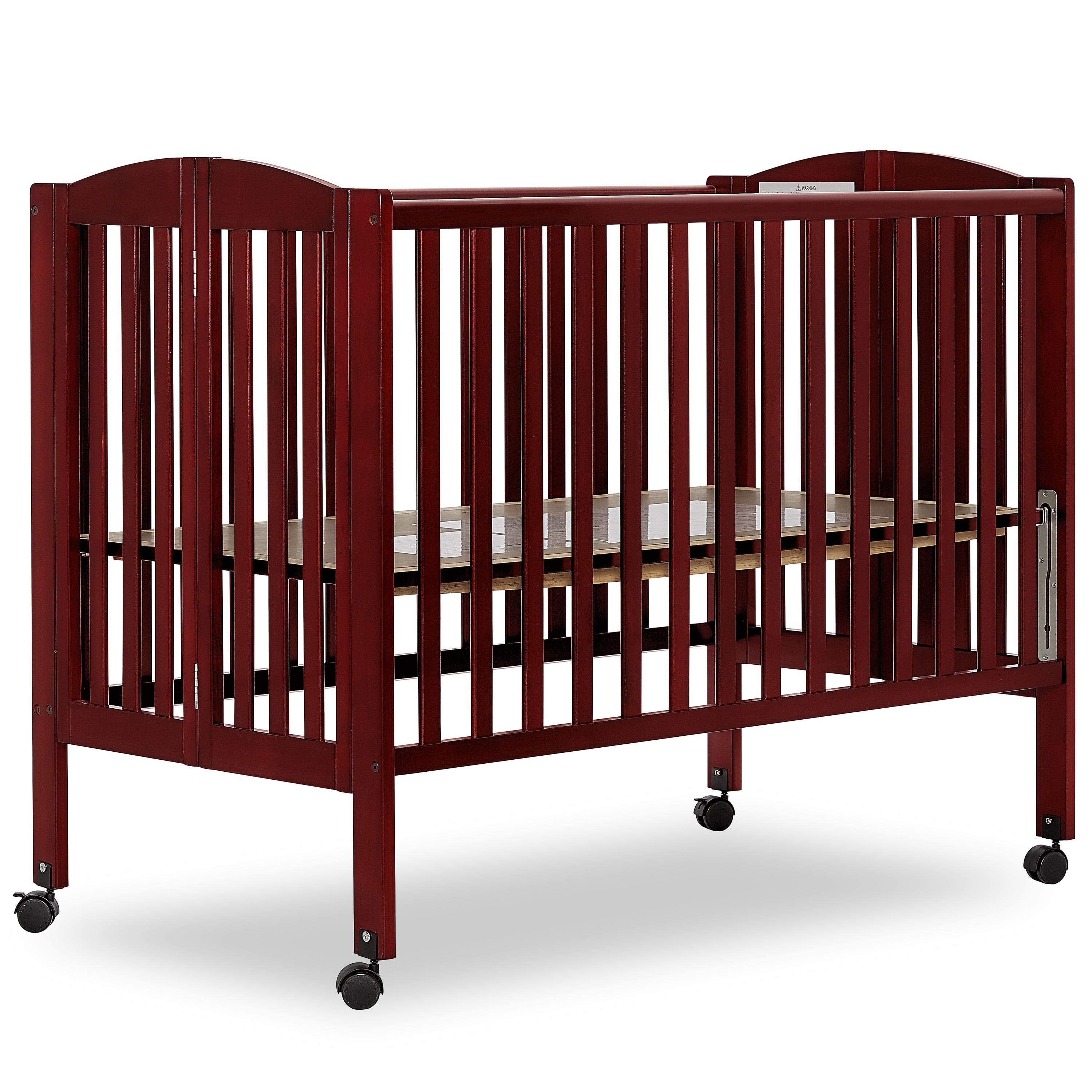 Cherry Full-Size Folding Crib with Locking Wheels and Teething Guard