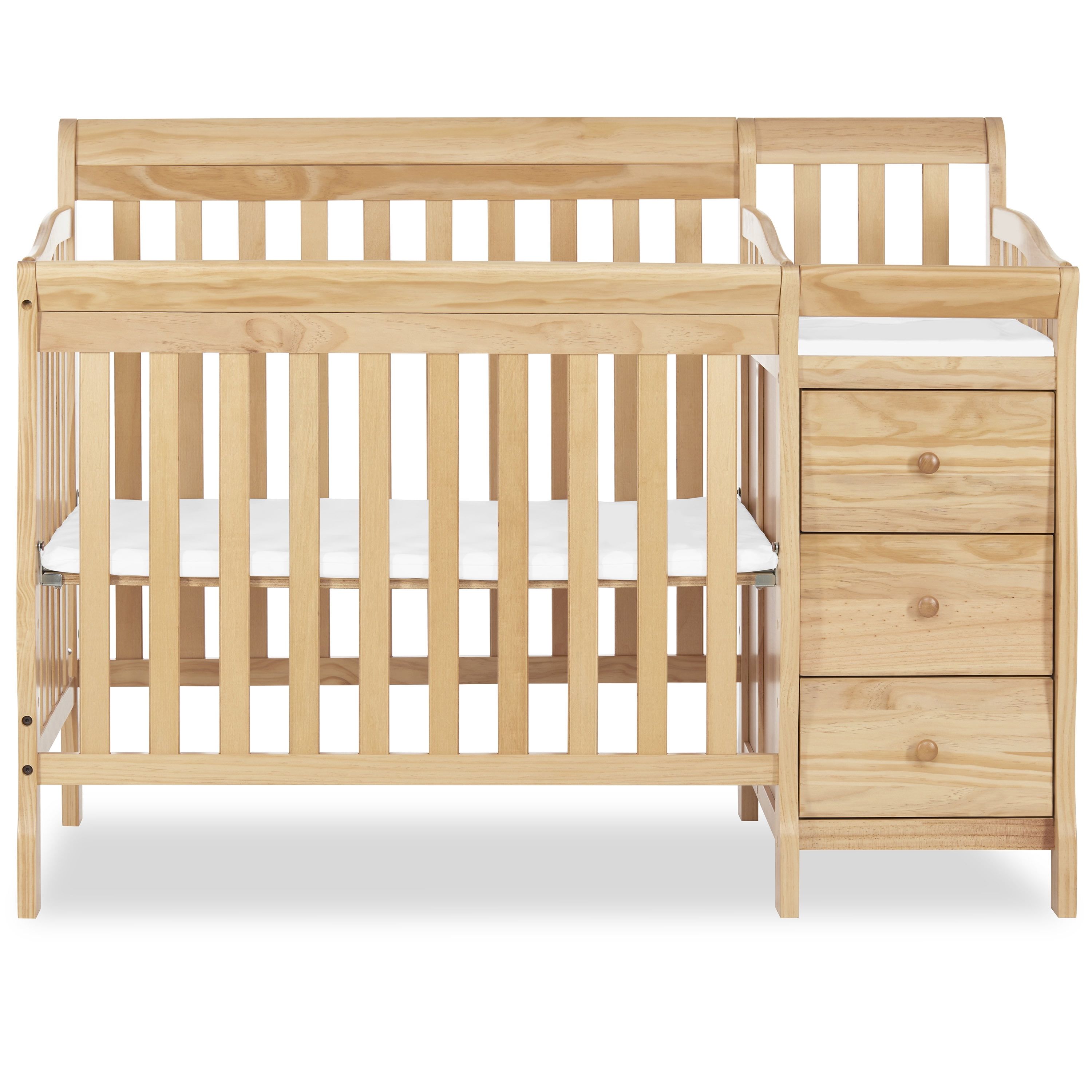 Natural Pinewood 4-in-1 Convertible Mini Crib with Changer