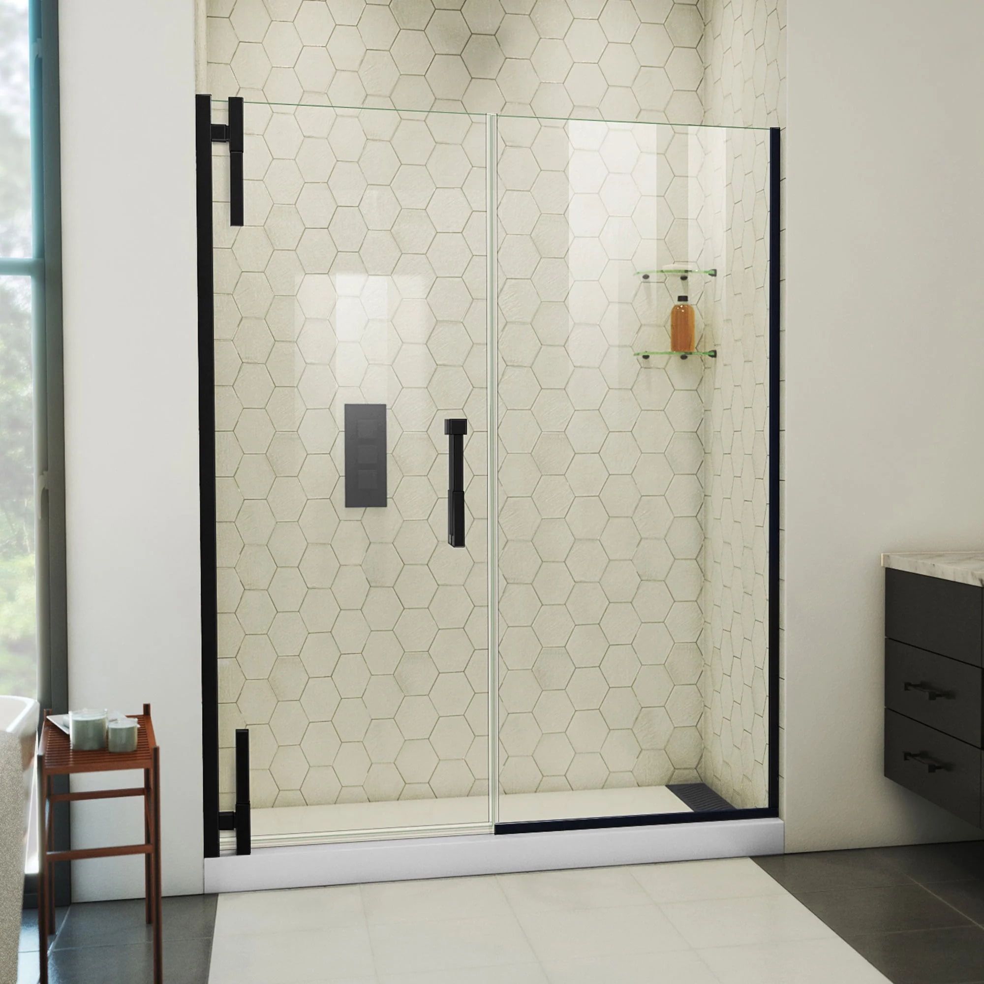 DreamLine Ascend 59" Frameless Pivot Shower Door in Satin Black